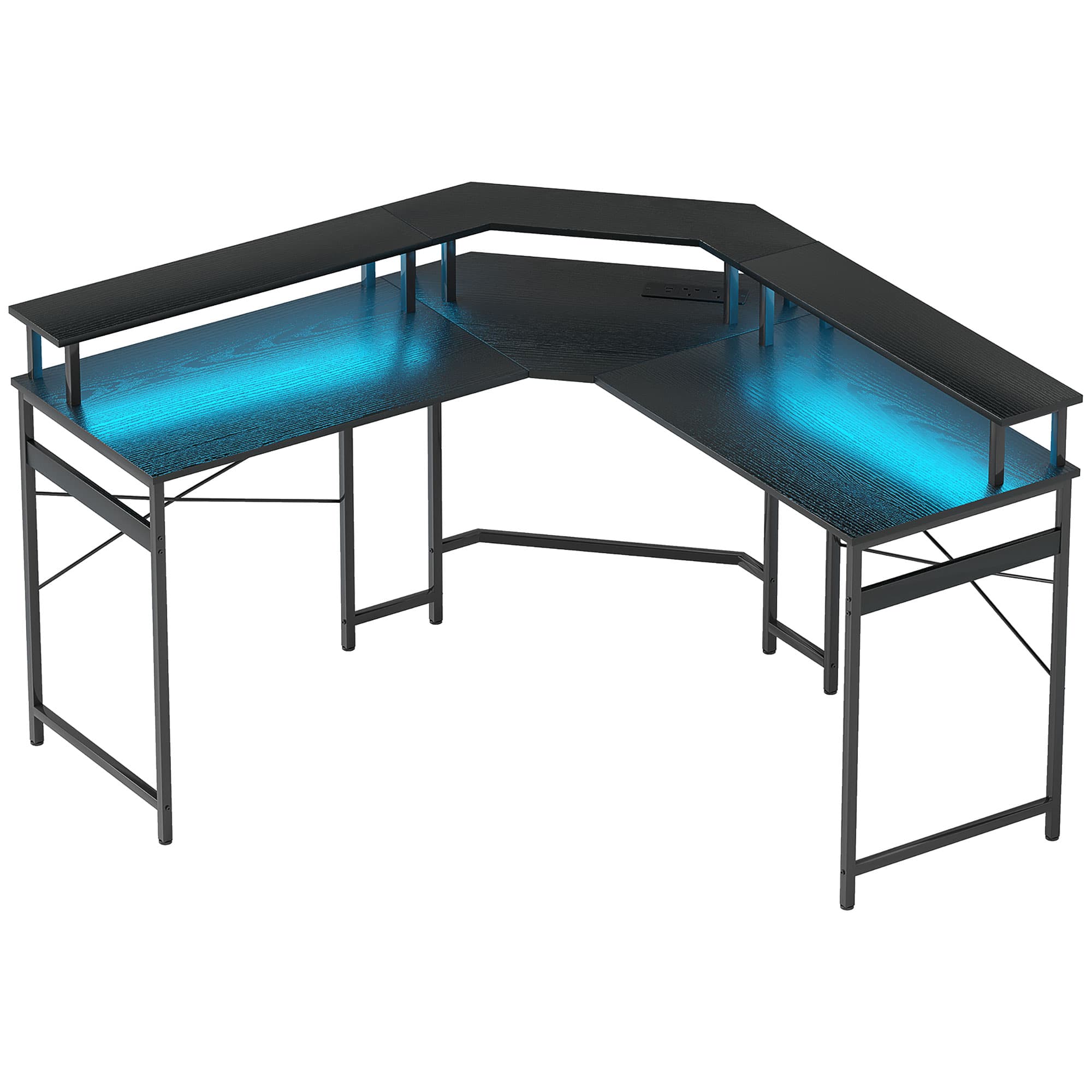 Large L-shaped desk with LED lighting and built-in power sockets