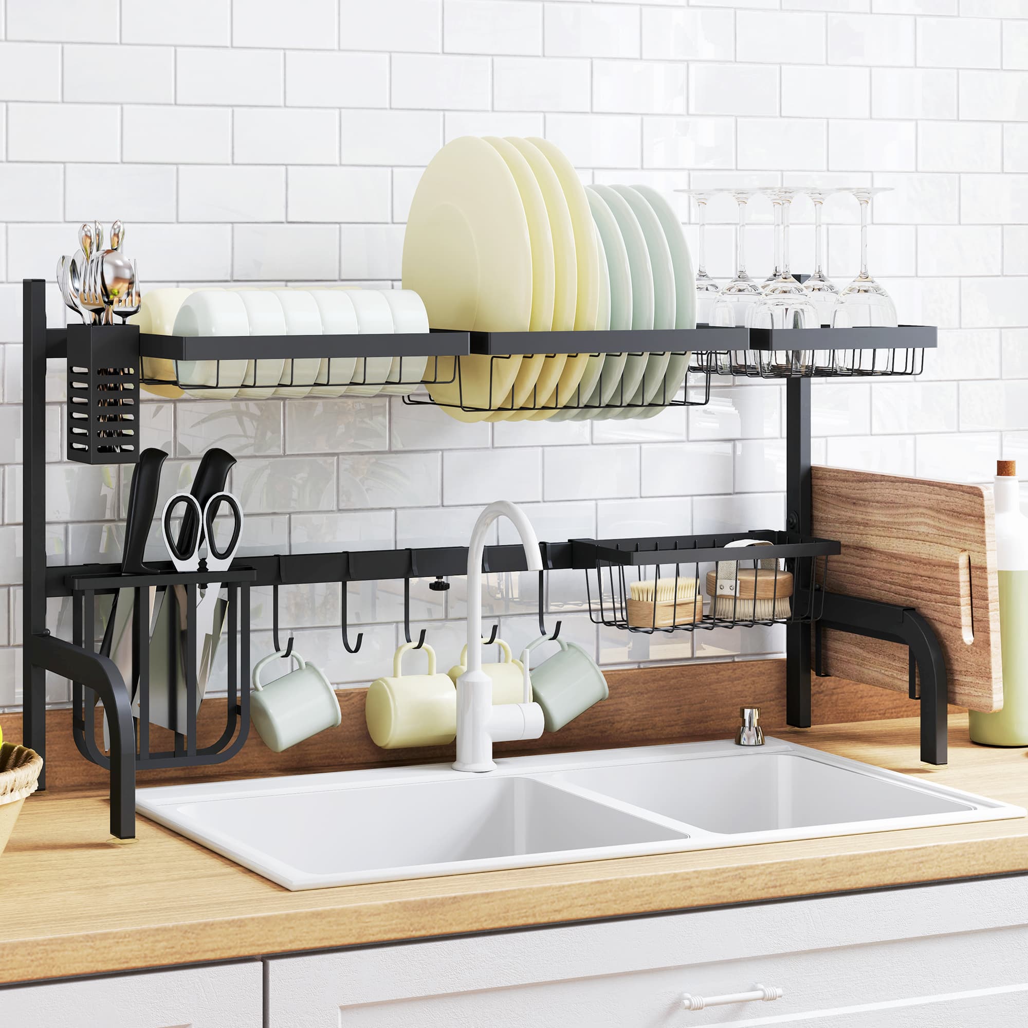 Free up worktop space with an over-sink dish rack - Black