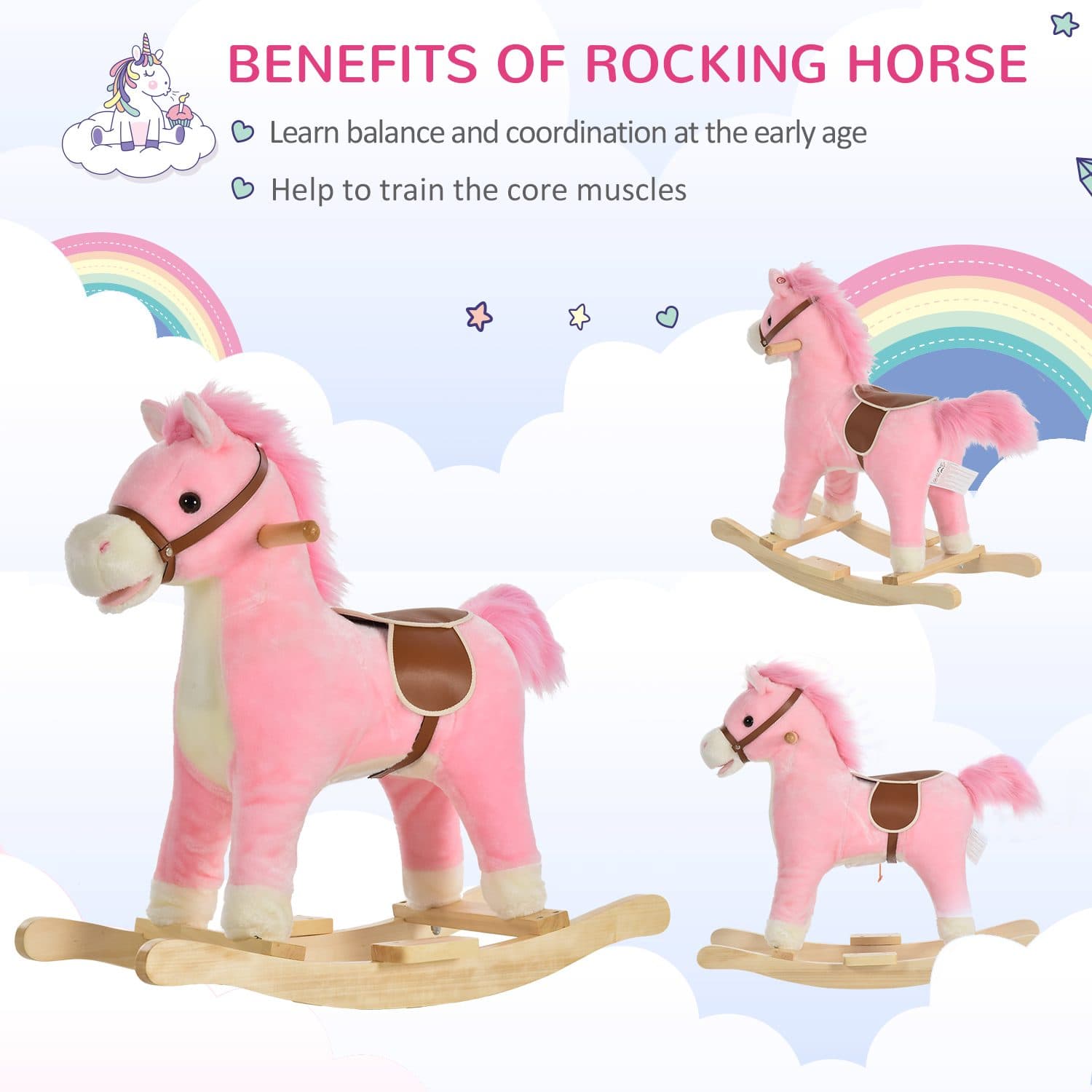 Pink Plush Rocking Horse With Interactive Sounds for Kids - image 2