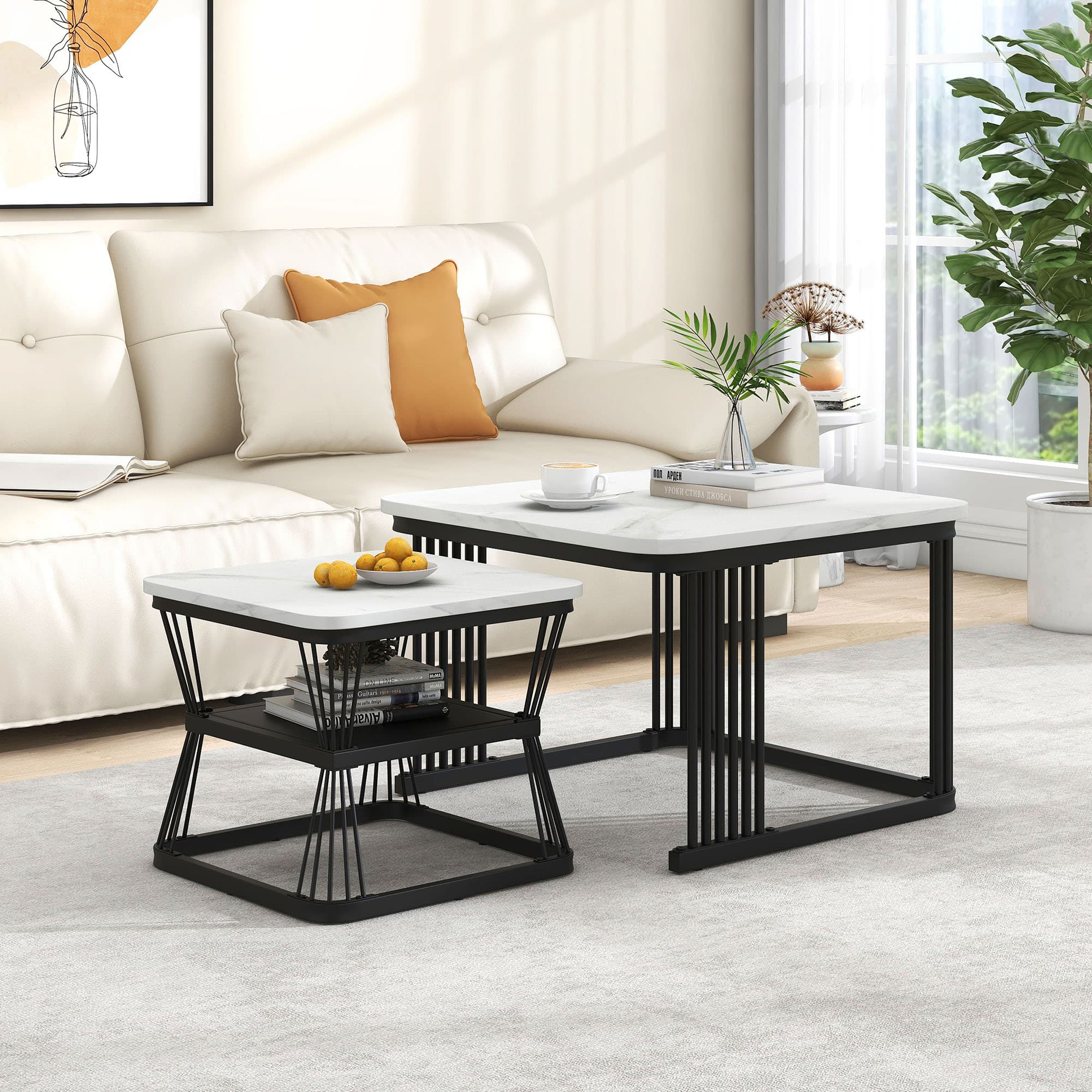 Square Marble Effect Nesting Coffee Tables