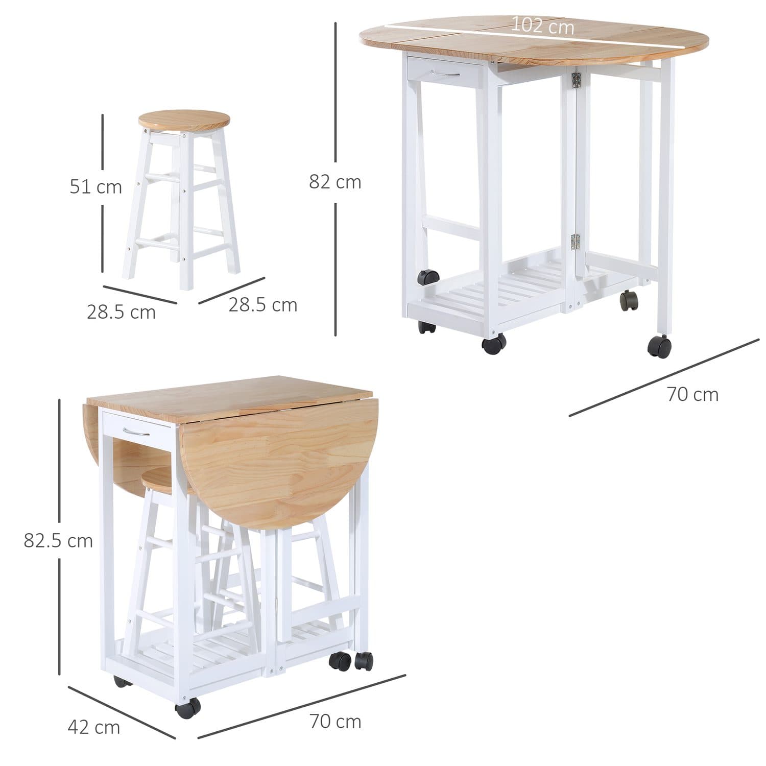 Space-Saving White Foldable Dining Table and Stools Set - image 4