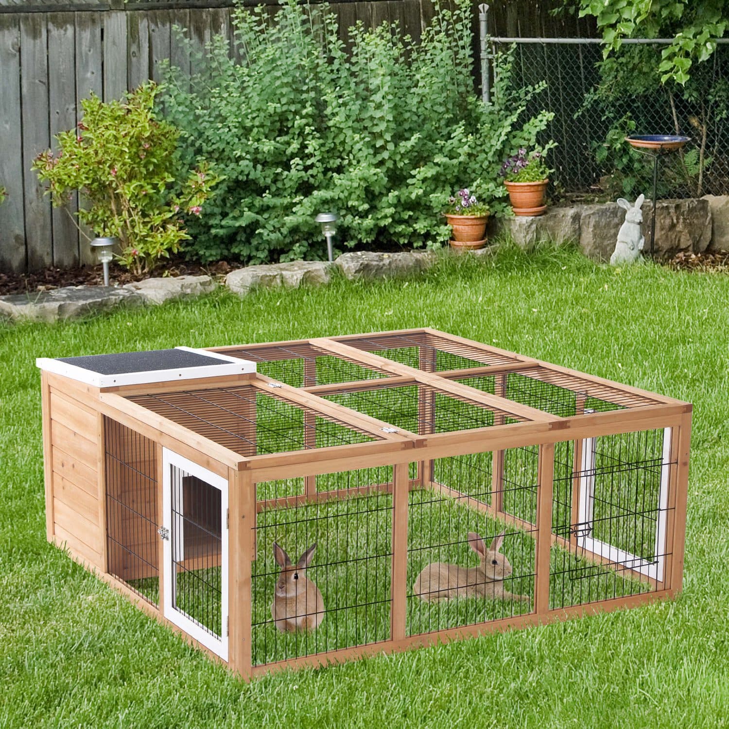 PawHut Outdoor Rabbit Cage with Enclosed House and Run - image 5