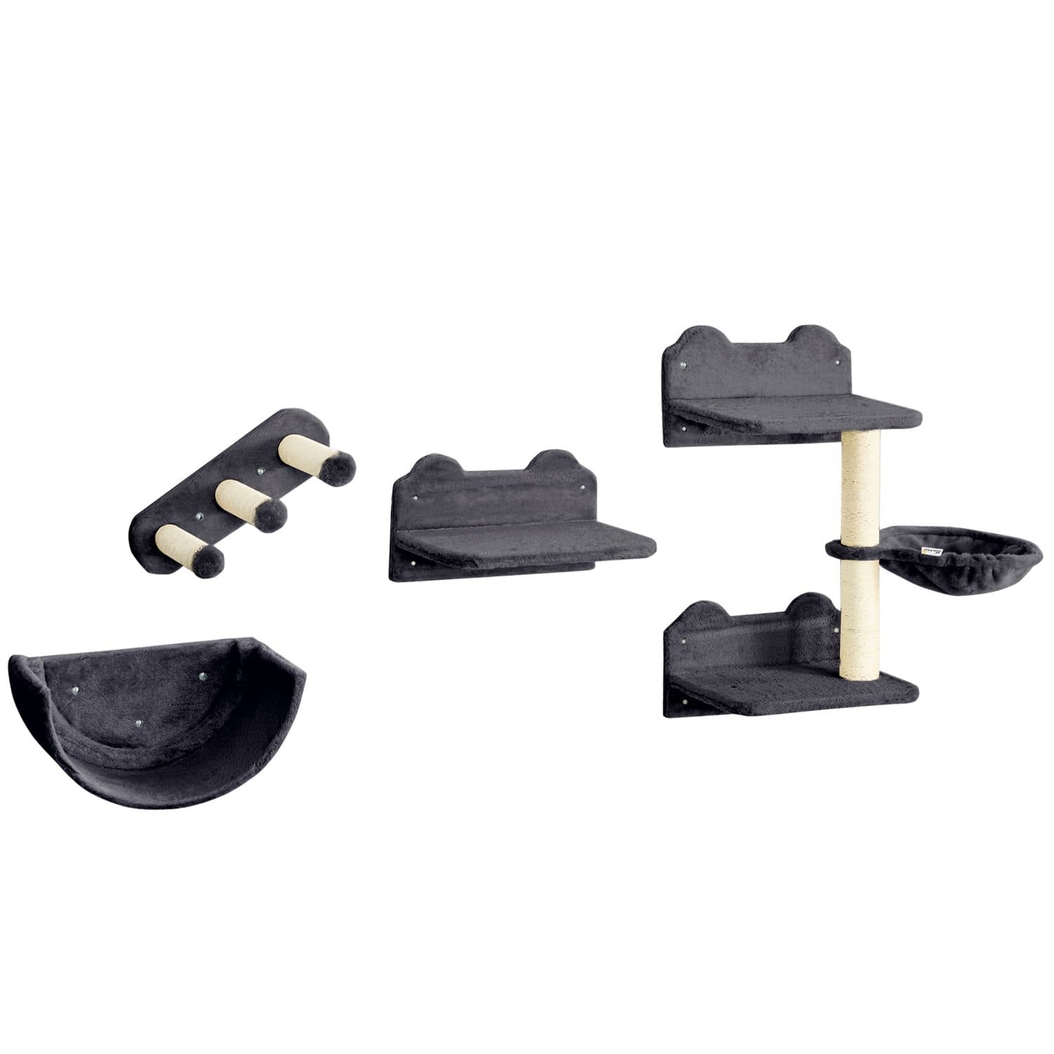 PawHut 4-Piece Wall-Mounted Cat Shelves, Dark Grey