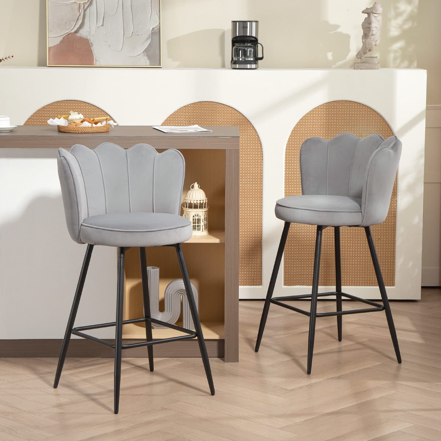 Grey Lotus Velvet Bar Stools - image 1