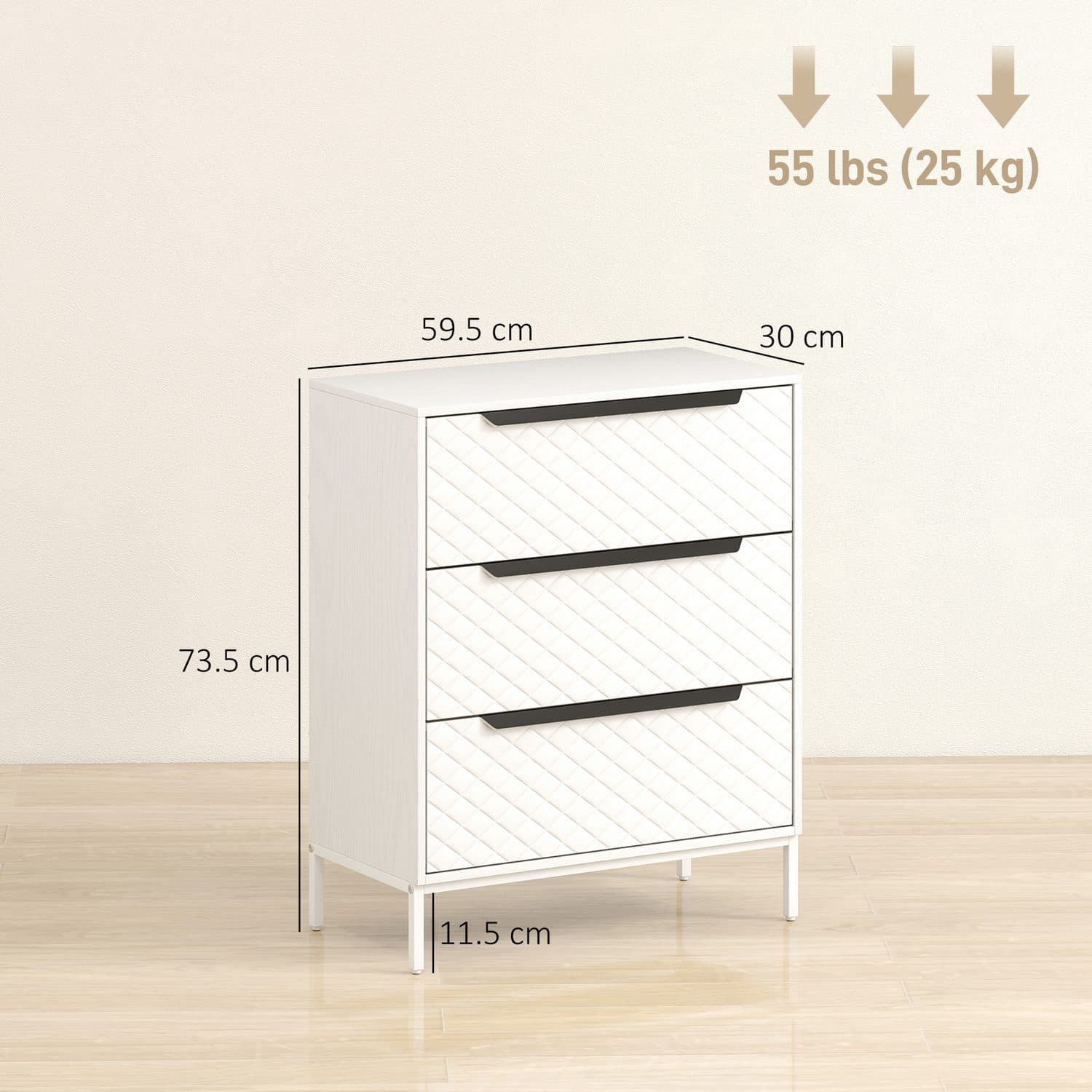 3-Drawer White Fabric Dresser - image 2