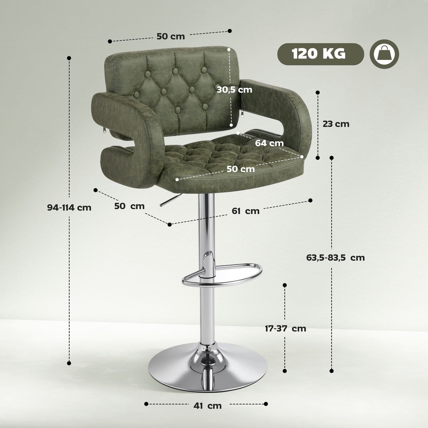 Green Tufted Swivel Bar Stool with Armrests - image 1
