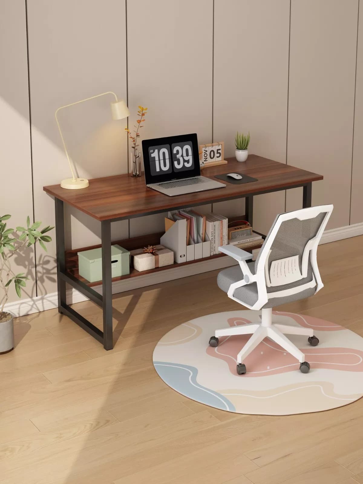 Compact 80 cm Office Desk with Shelf and Black Metal Frame - image 1