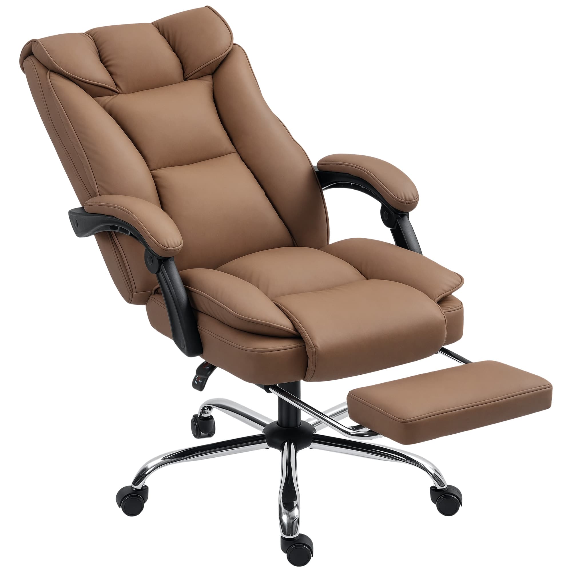 Brown Reclining Office Chair with Built-In Footrest