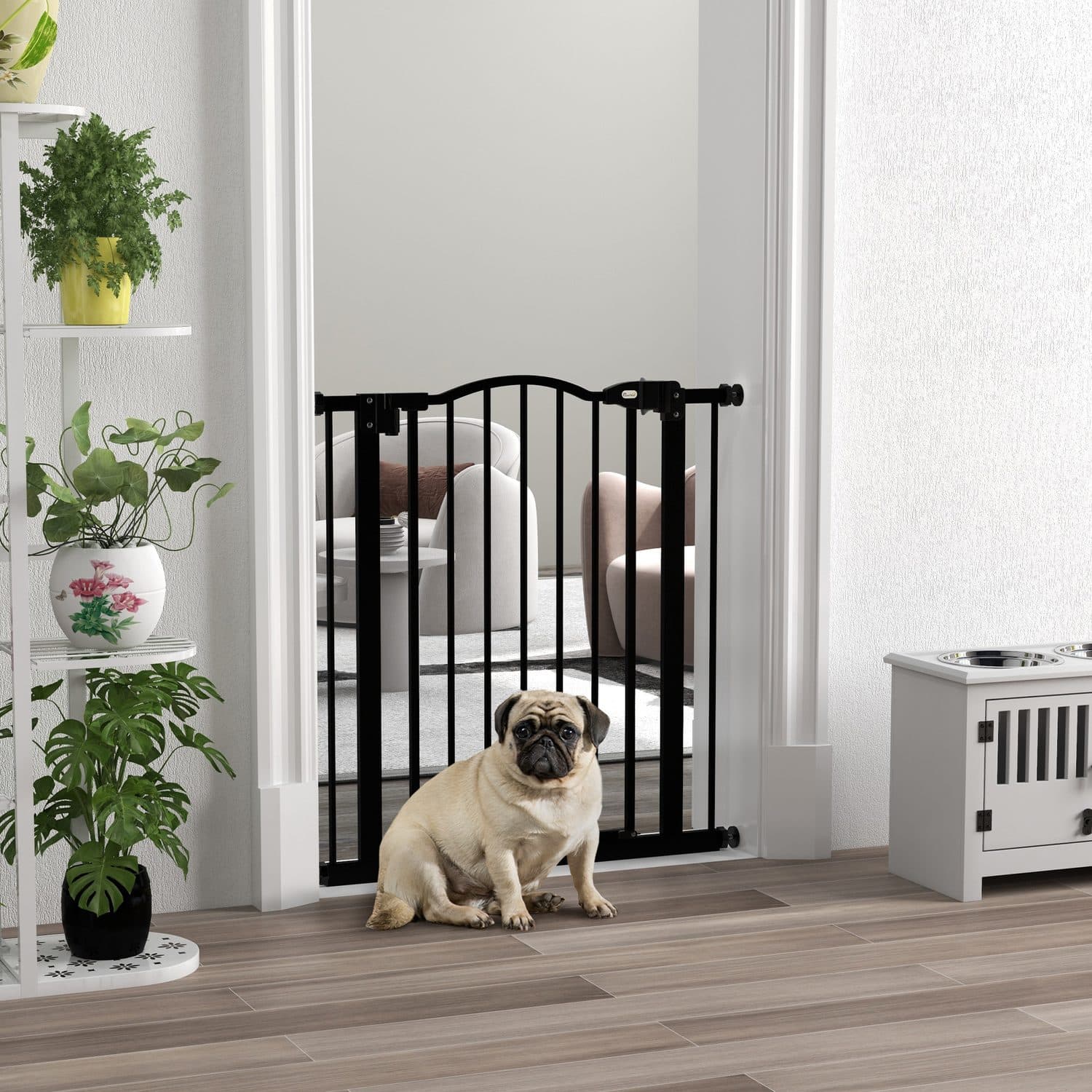 Adjustable Black Metal Pet Safety Gate with Walk-Through Door - image 5