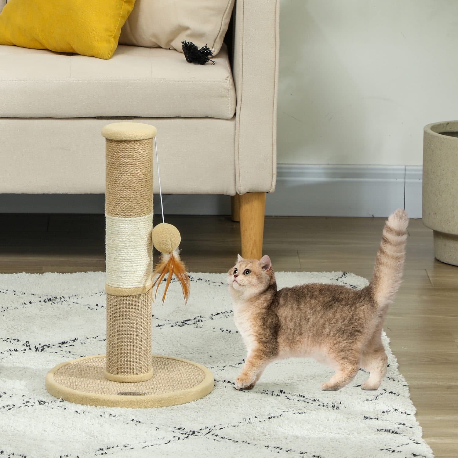 PawHut Cat Scratching Post with Hanging Toy - image 2