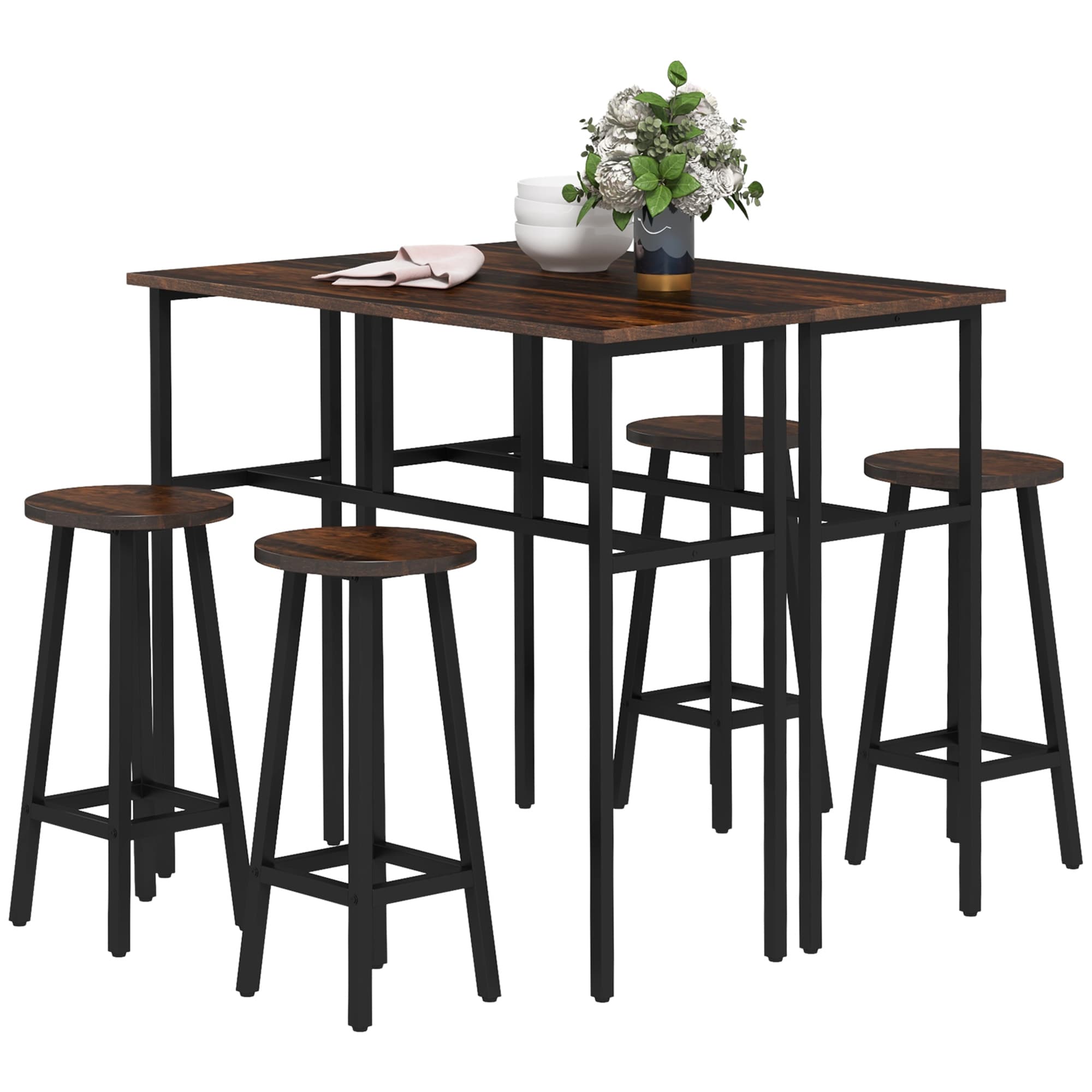 Bar Table and Stool Set for Small Kitchens, Rustic Brown