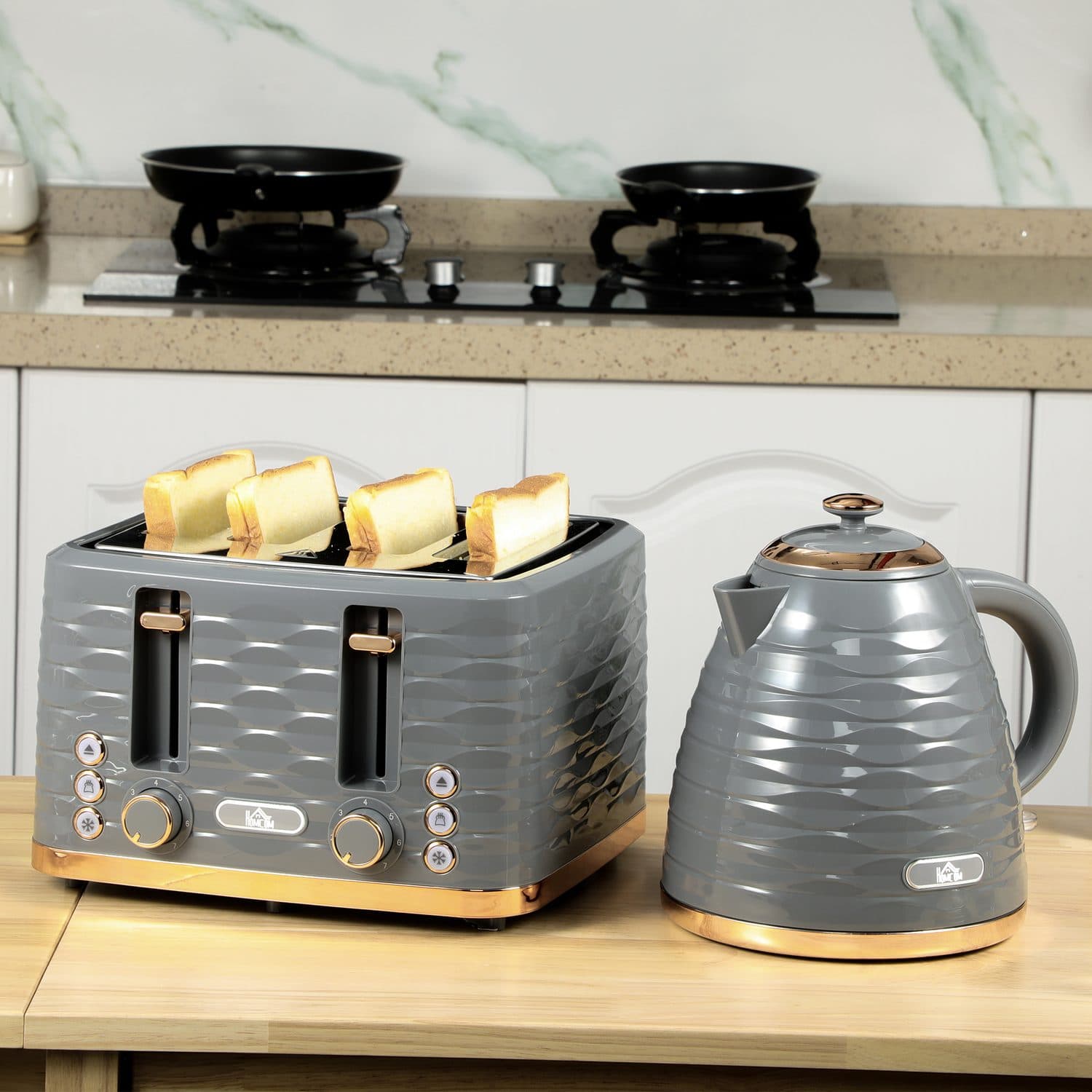 Wave-Textured Four-Slice Toaster in Grey with Gold Trim - image 1