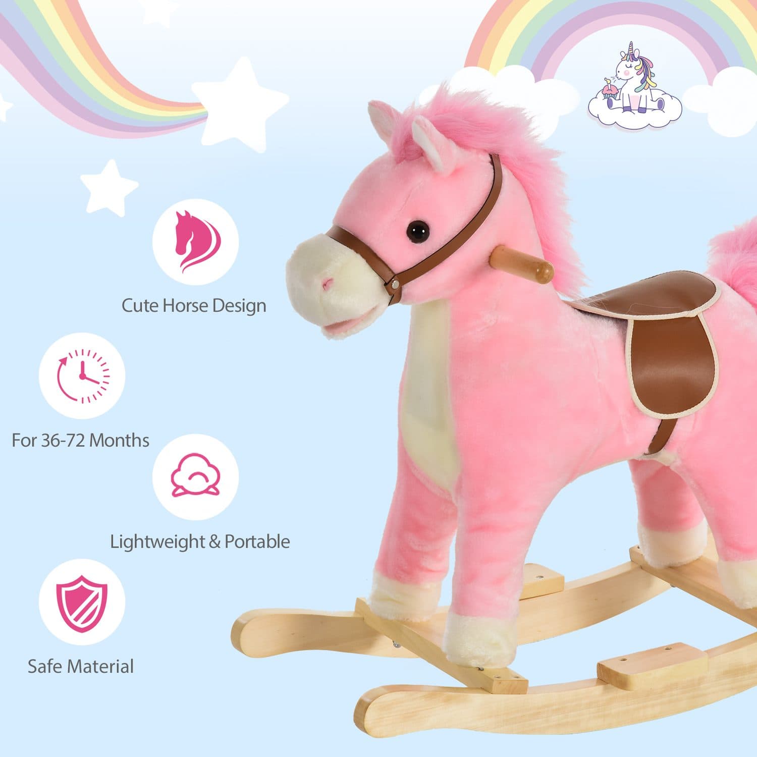 Pink Plush Rocking Horse With Interactive Sounds for Kids - image 3