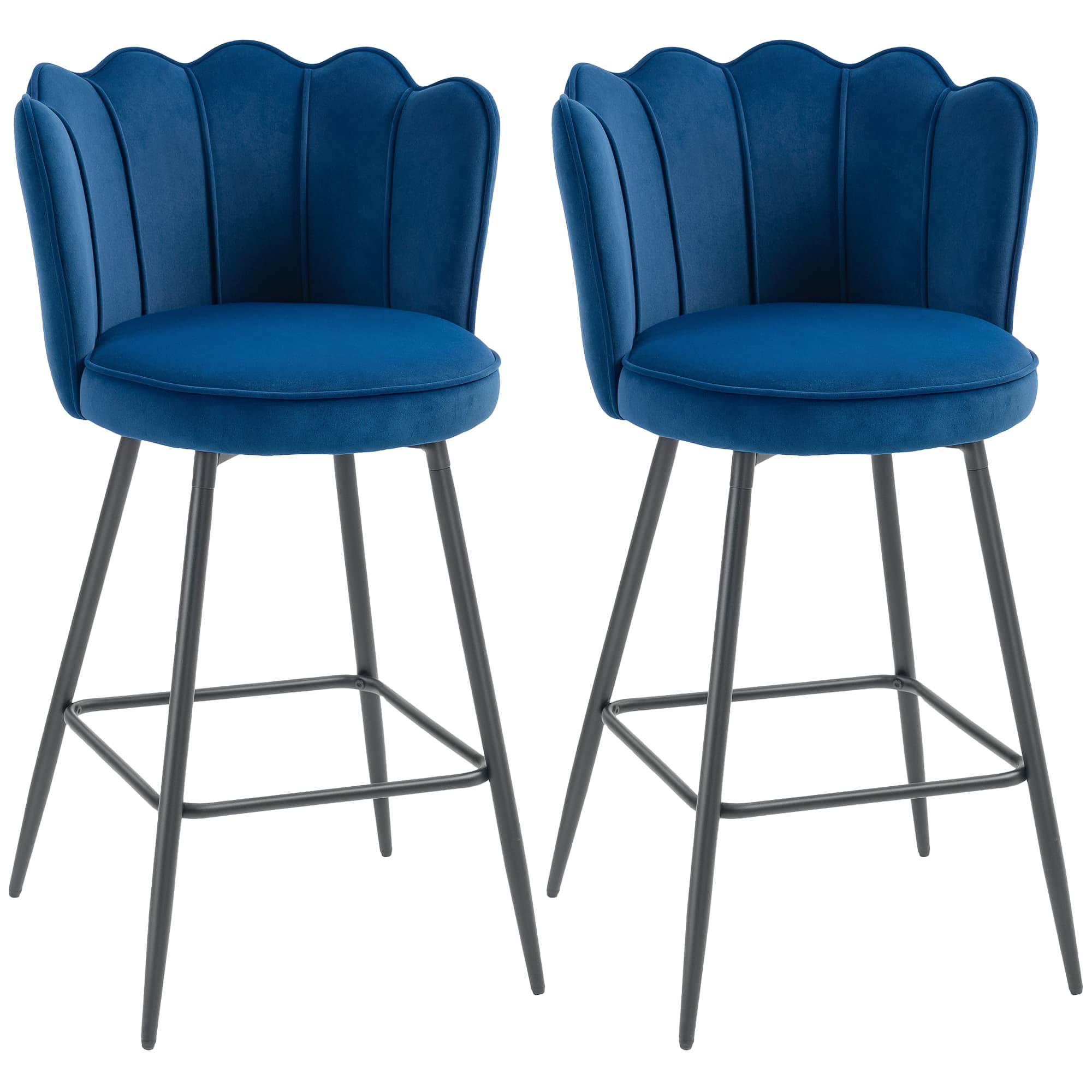 Dark Blue Velvet Lotus Bar Stools
