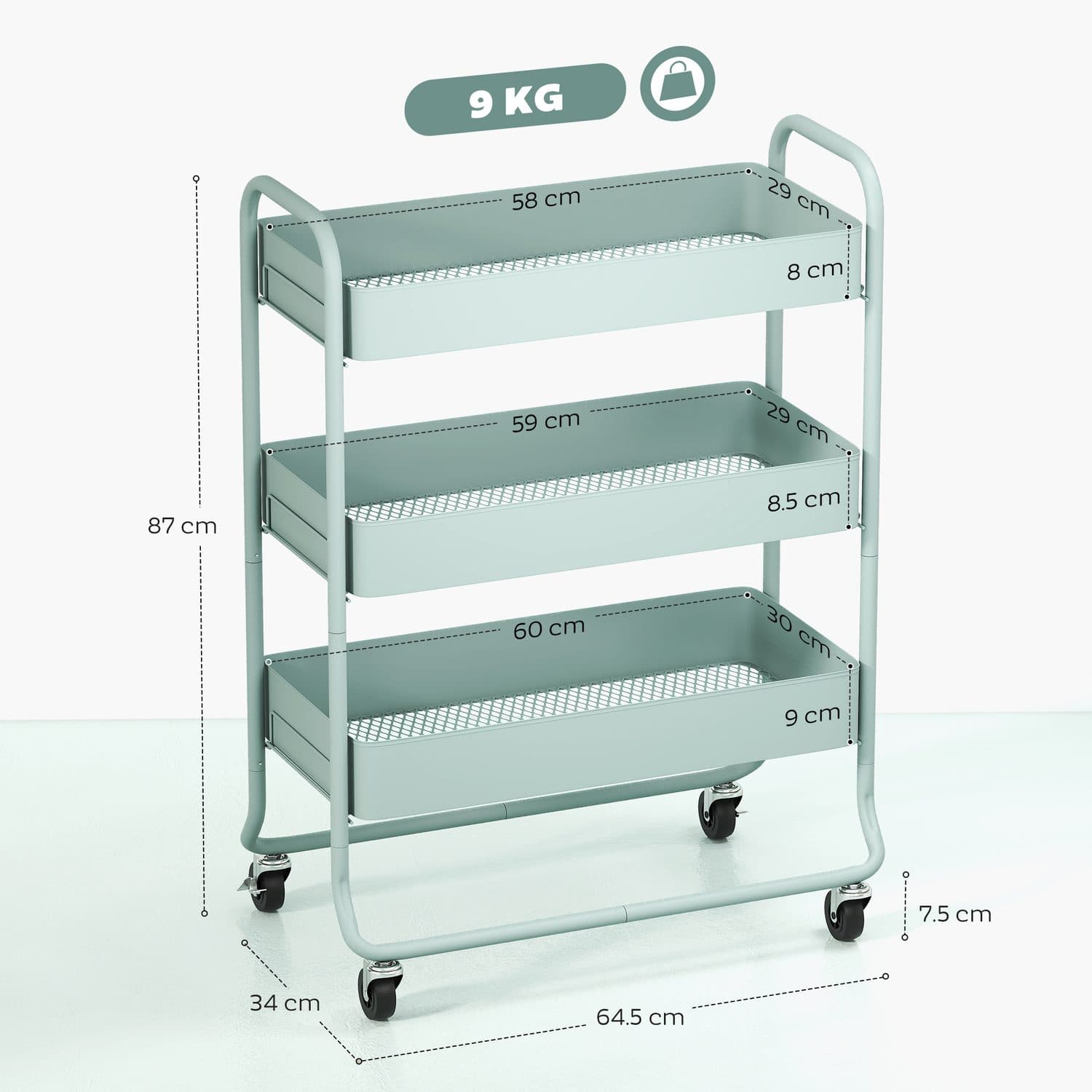 Light Green 3-Tier Storage Trolley for Flexible Rooms - image 1