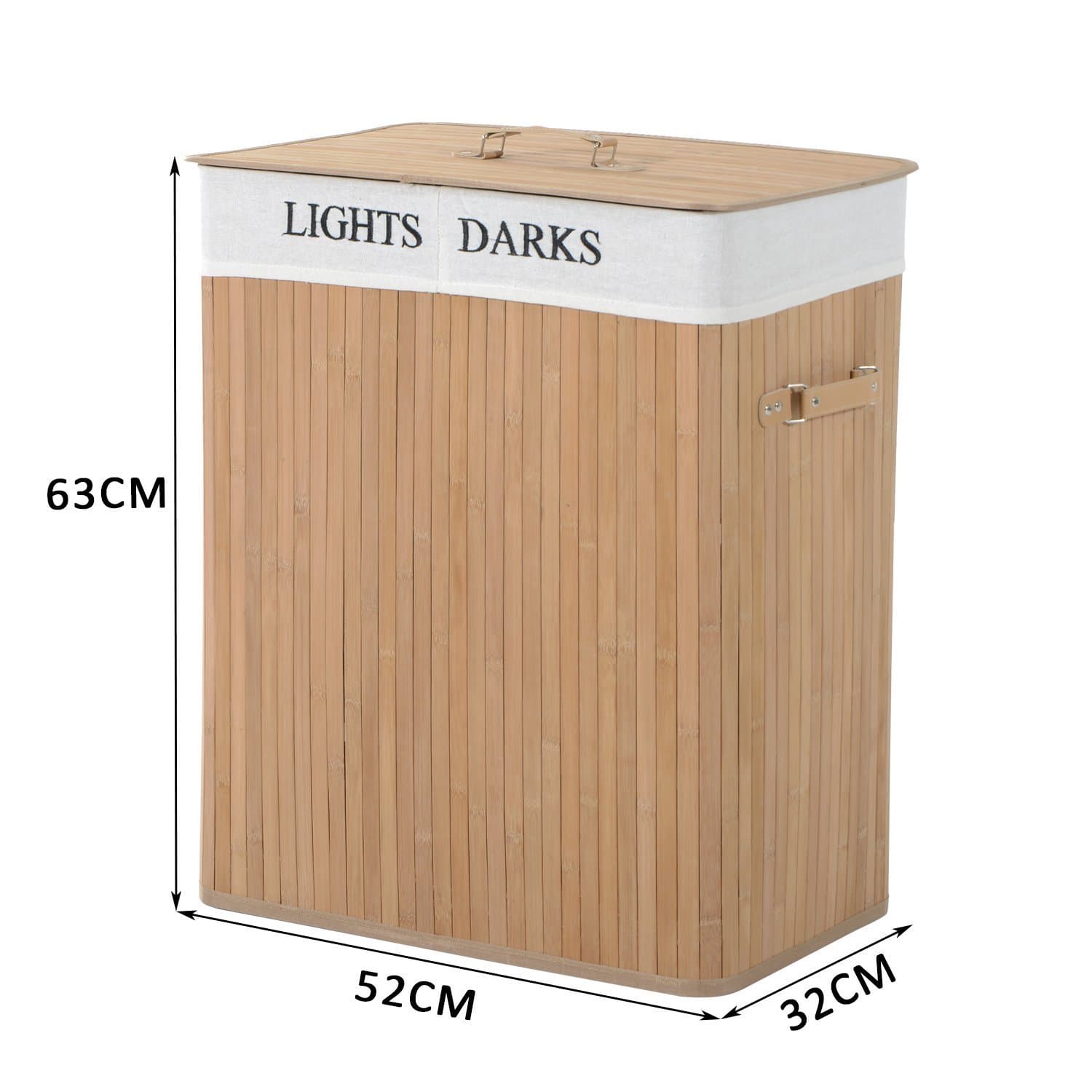 Natural Wood Double Laundry Hamper, 100L - image 5