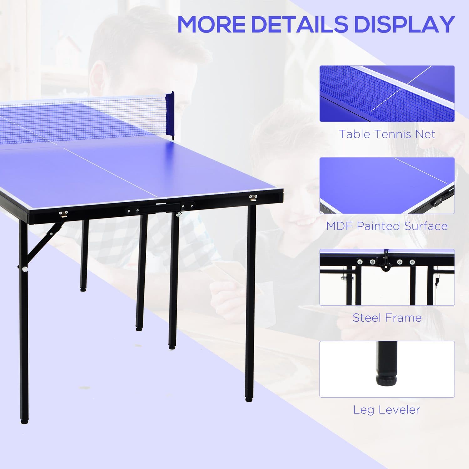 Compact Folding Table Tennis Table — Blue MDF Surface with Steel Frame - image 2