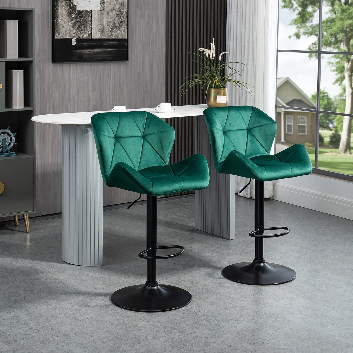 Green Velvet Adjustable Bar Stools - image 3