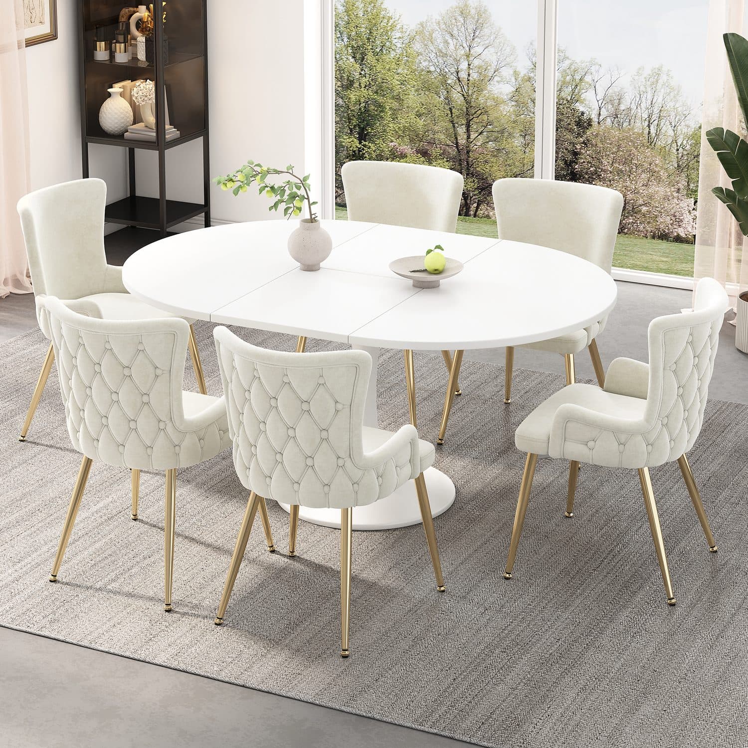 Beige Velvet Dining Chairs Set of 6 - image 5