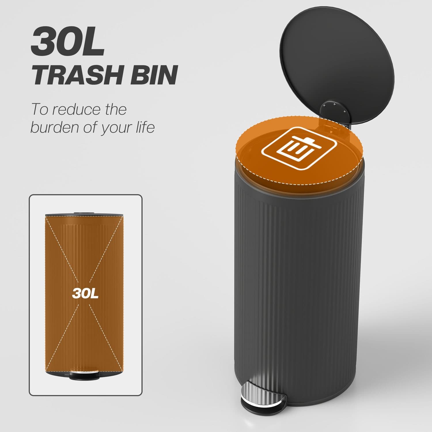 30L Black Pedal Bin with Soft-Close Lid - image 3