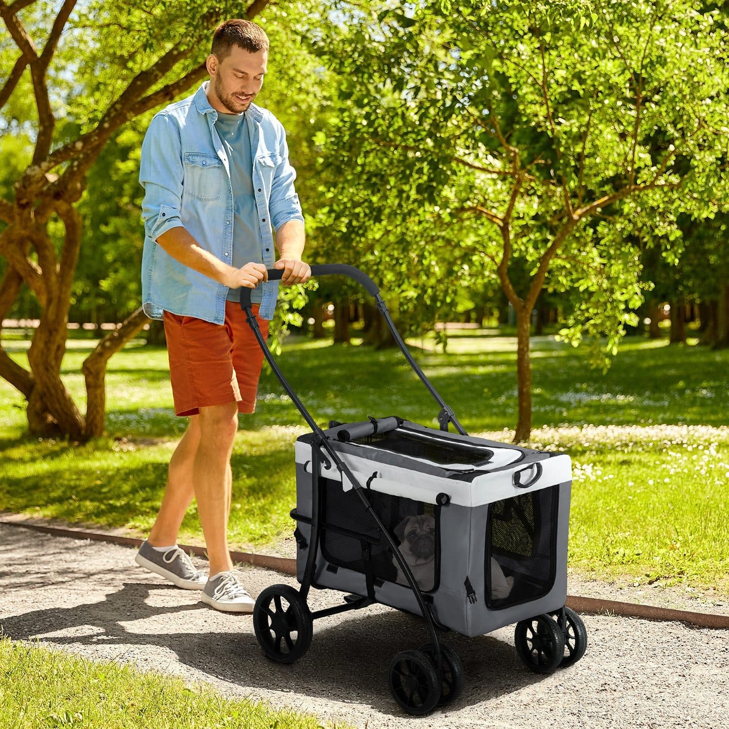 Foldable Dog Stroller with Dual Rear Brakes & Safety Leashes - image 3