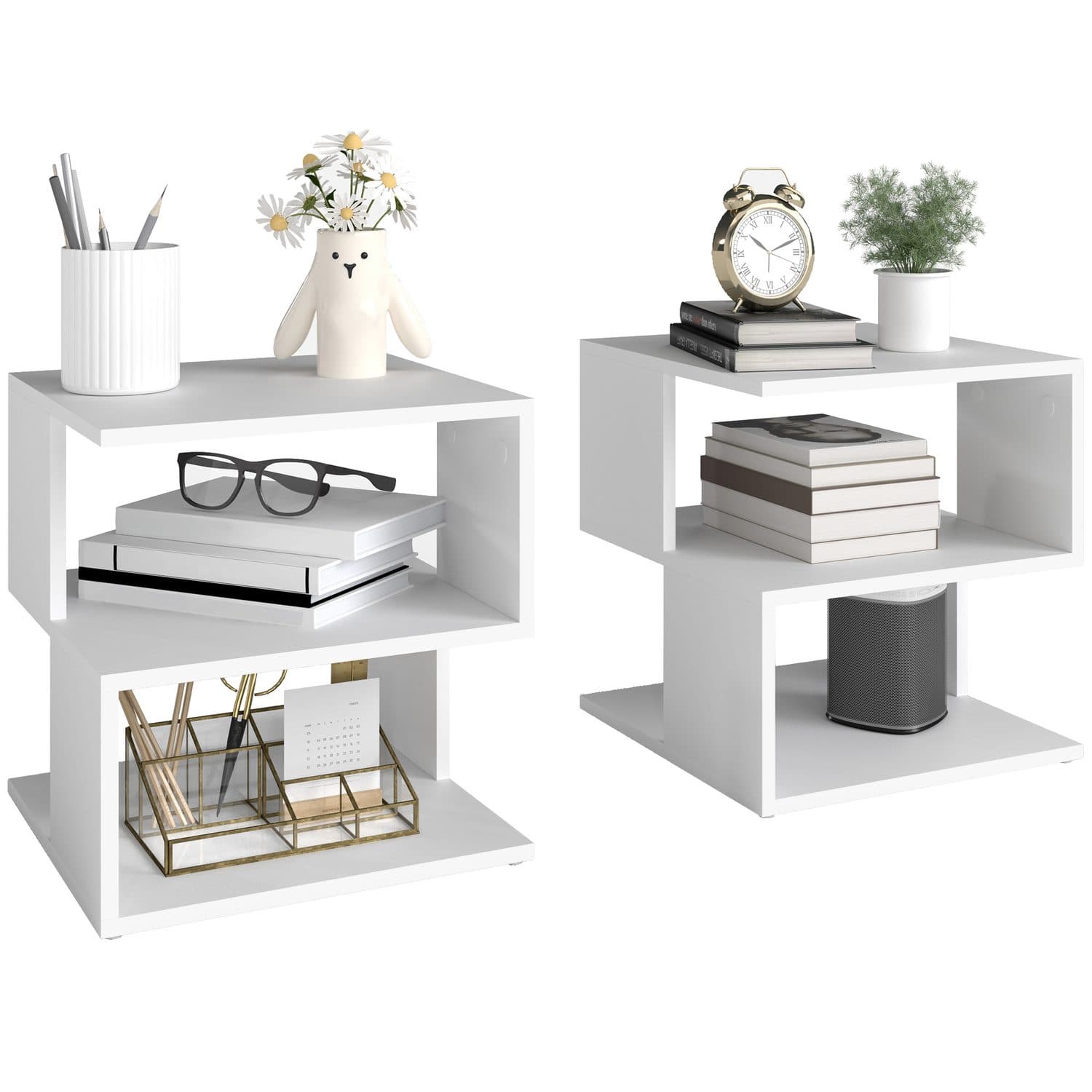 Modern 2-Tier White Side Tables - White