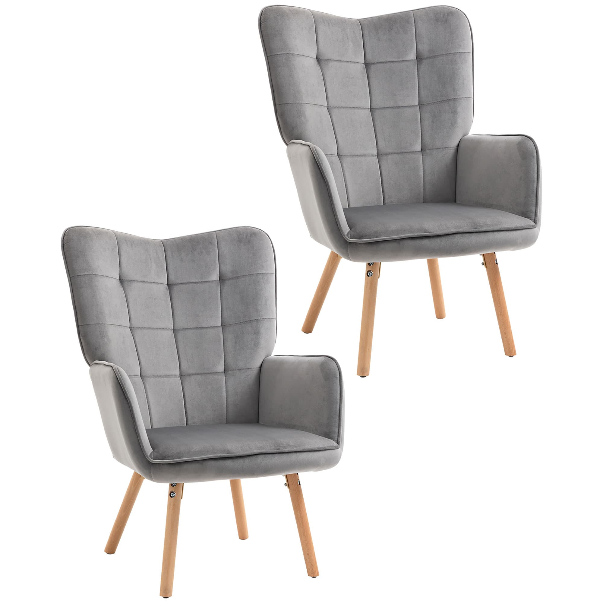 Grey Velvet Wingback Armchairs