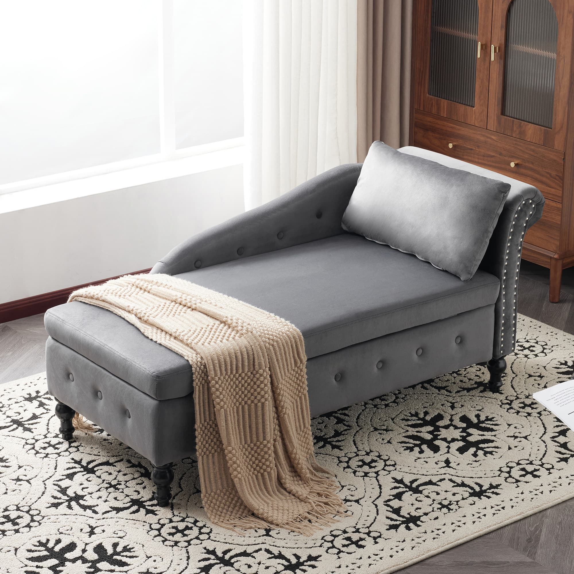 Velvet Chaise Lounge with Hidden Storage - image 1