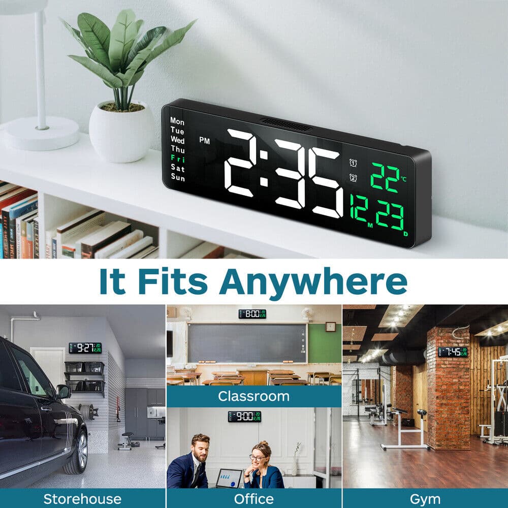 Large LED Wall Clock with Calendar and Auto Dimmer - image 8