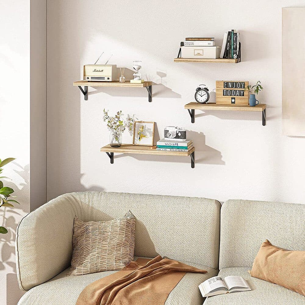 Four Wall-Mounted Floating Shelves with Black Metal Brackets - image 7