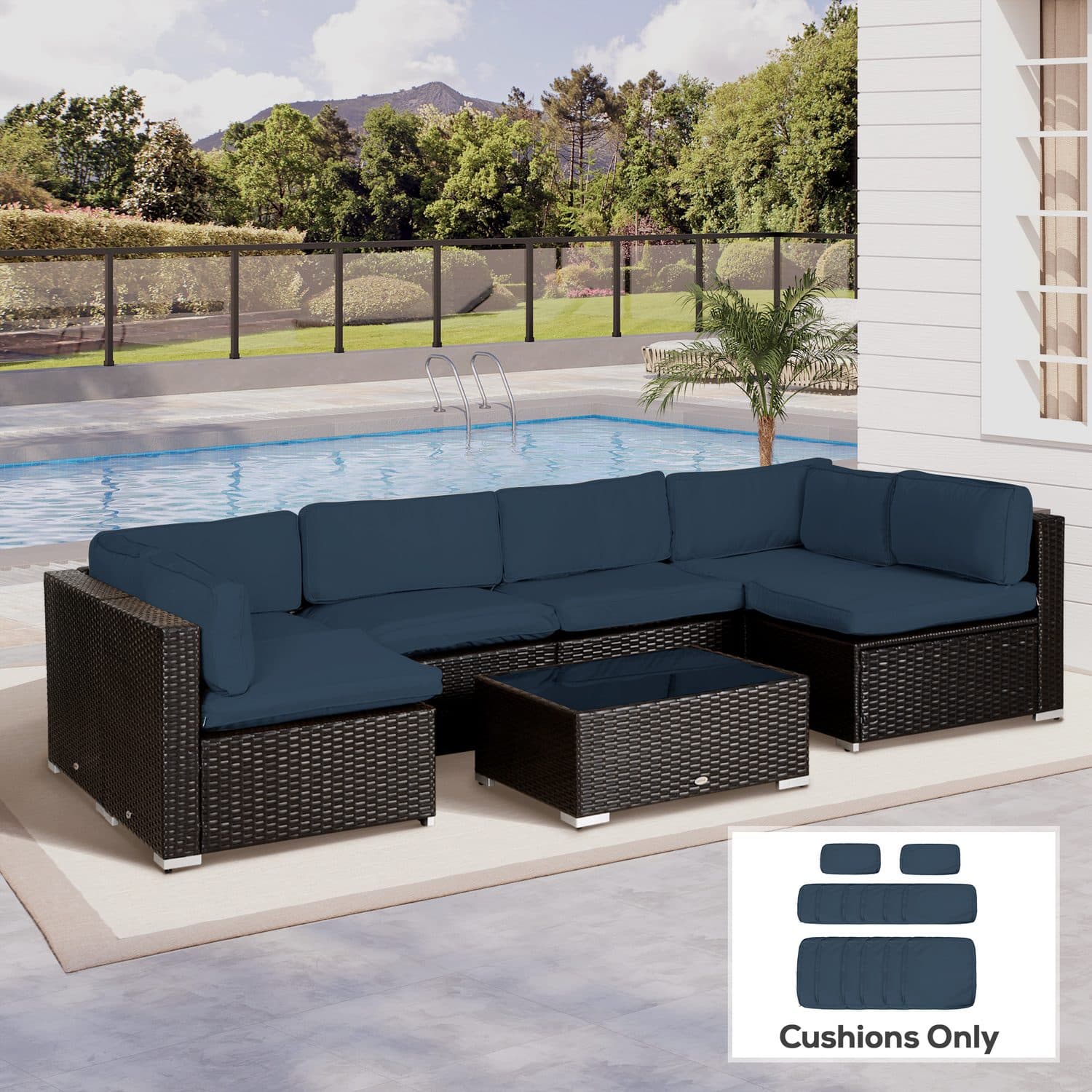 Set of 14 Navy Blue Outdoor Cushion Covers with Zip Fastenings - image 5