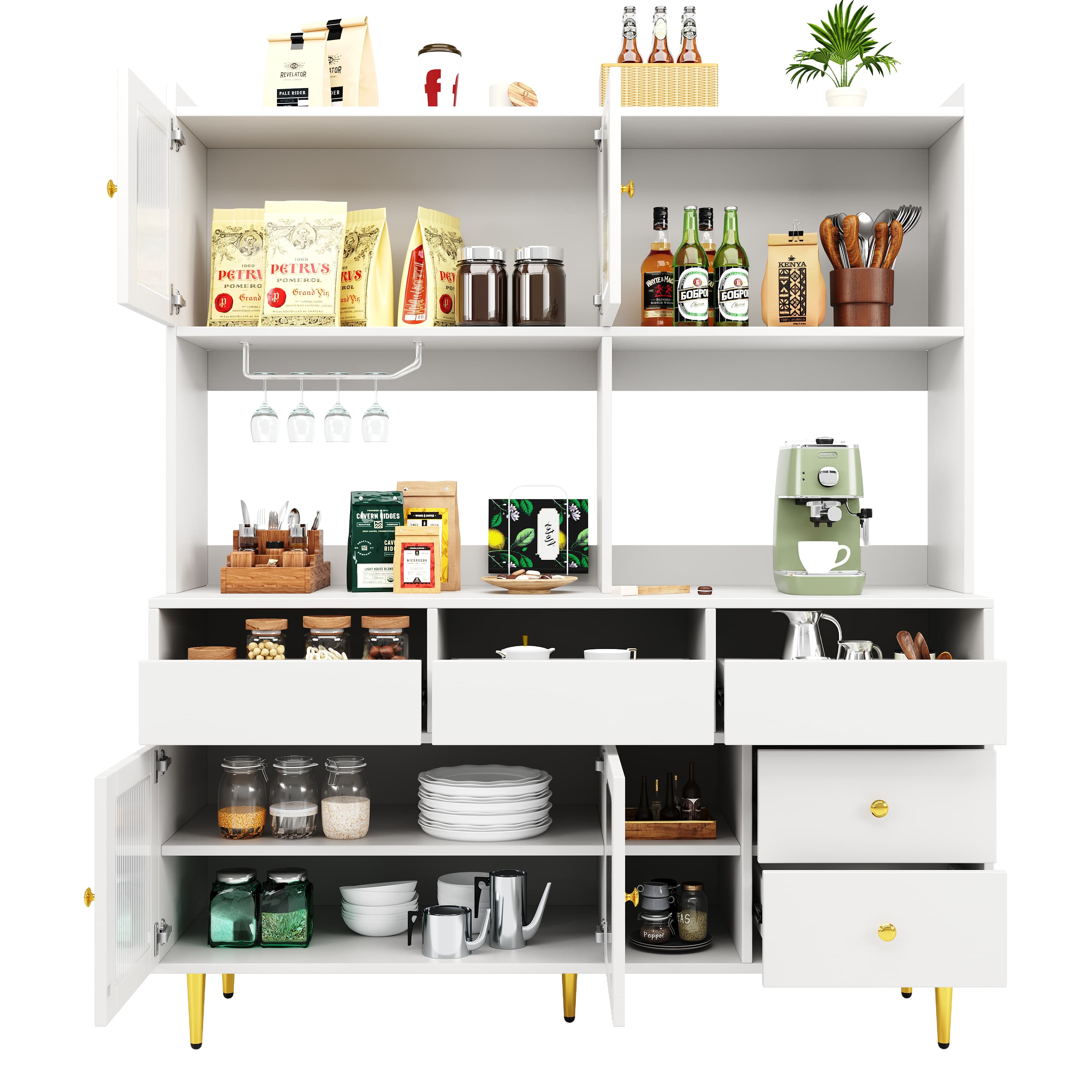 Modern White & Gold Storage Cabinet with Fluted Glass Doors - image 2