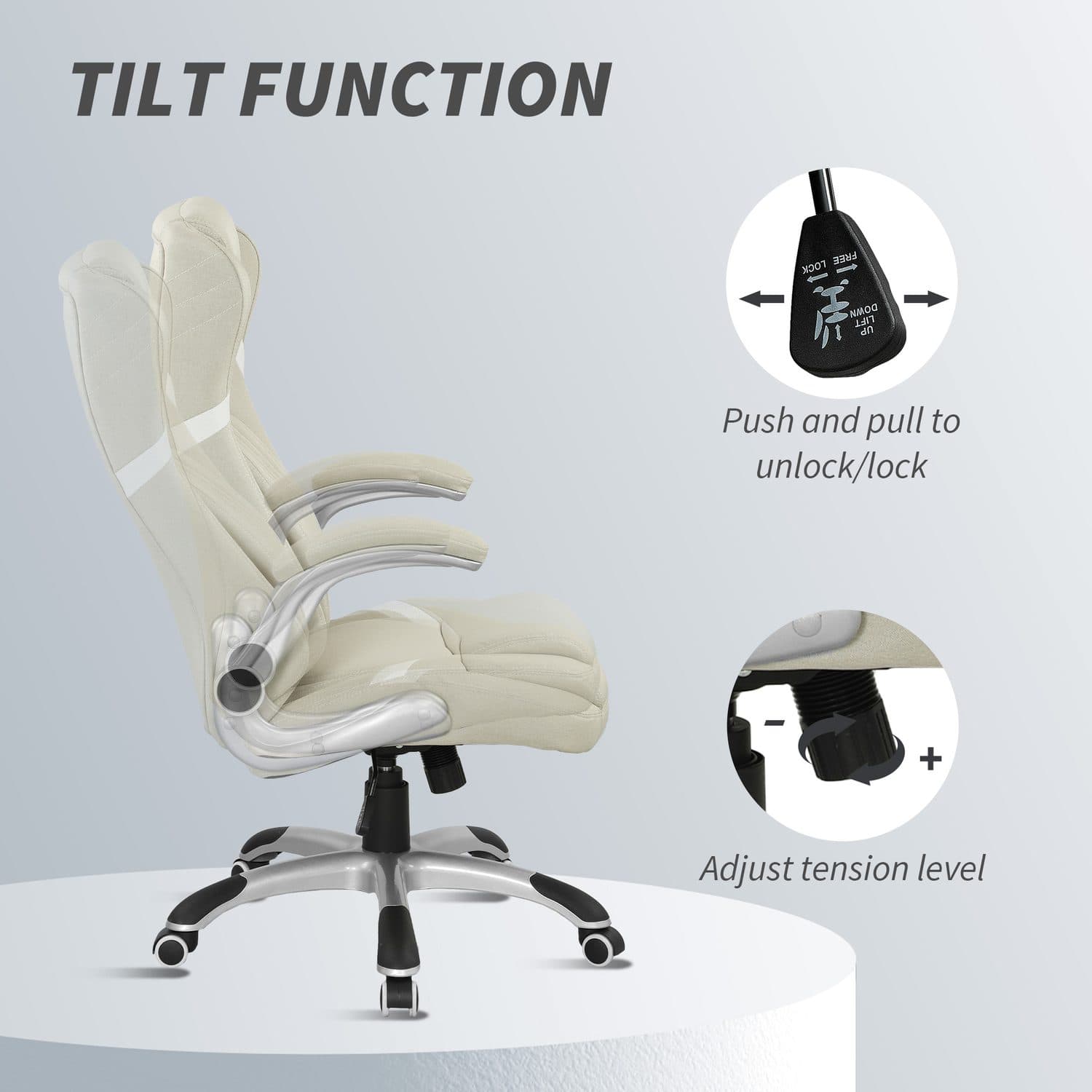 High-Back Linen Office Chair with Lumbar Cushion and Flip-Up Arms - image 1