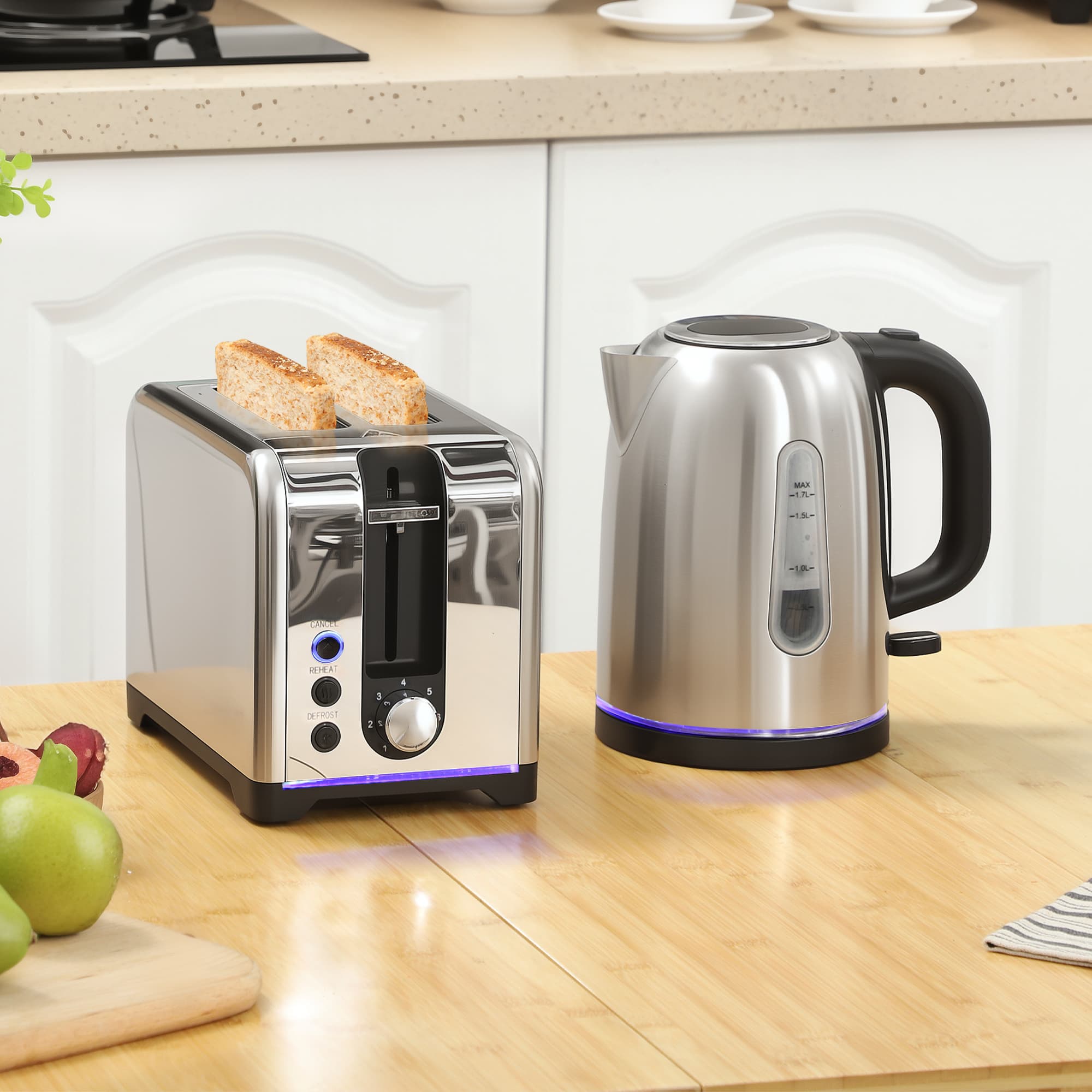 Matching Silver Toaster and Kettle Set with Ambient LED Glow - image 4