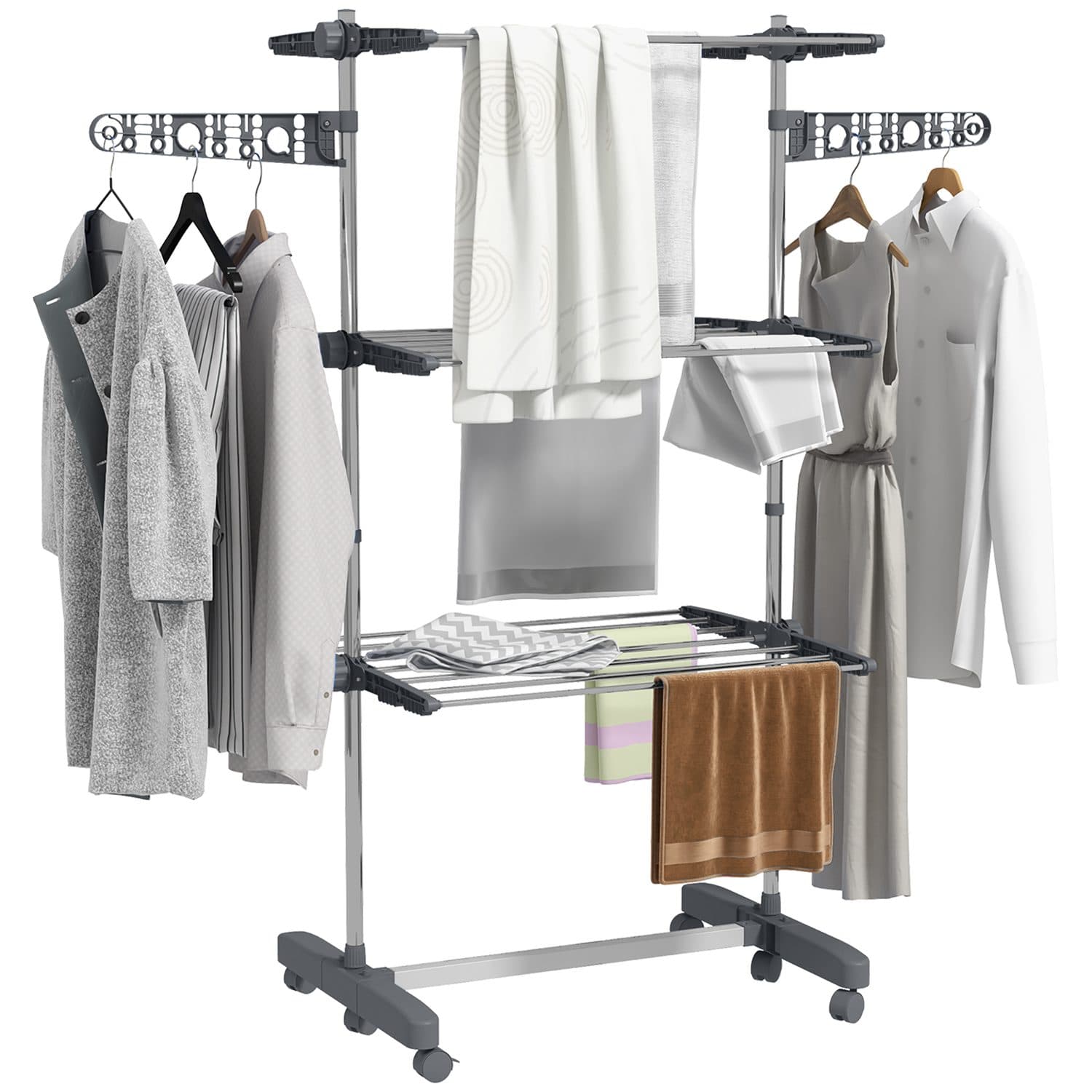 Three-Shelf Clothes Horse for Flexible Drying - Grey