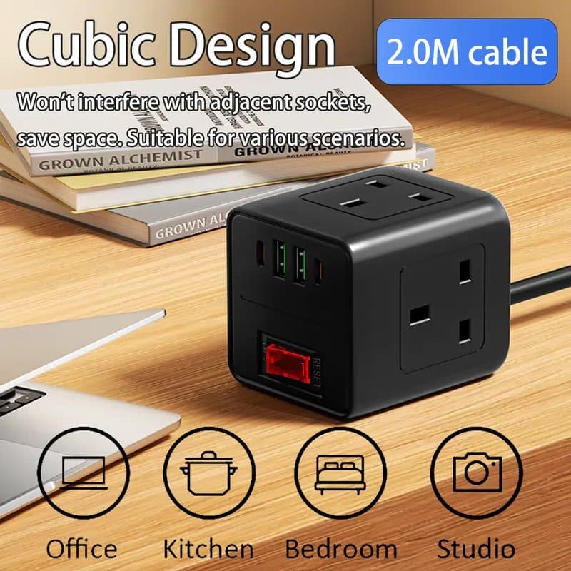 Compact cube extension lead for tidy multi-device charging - image 2