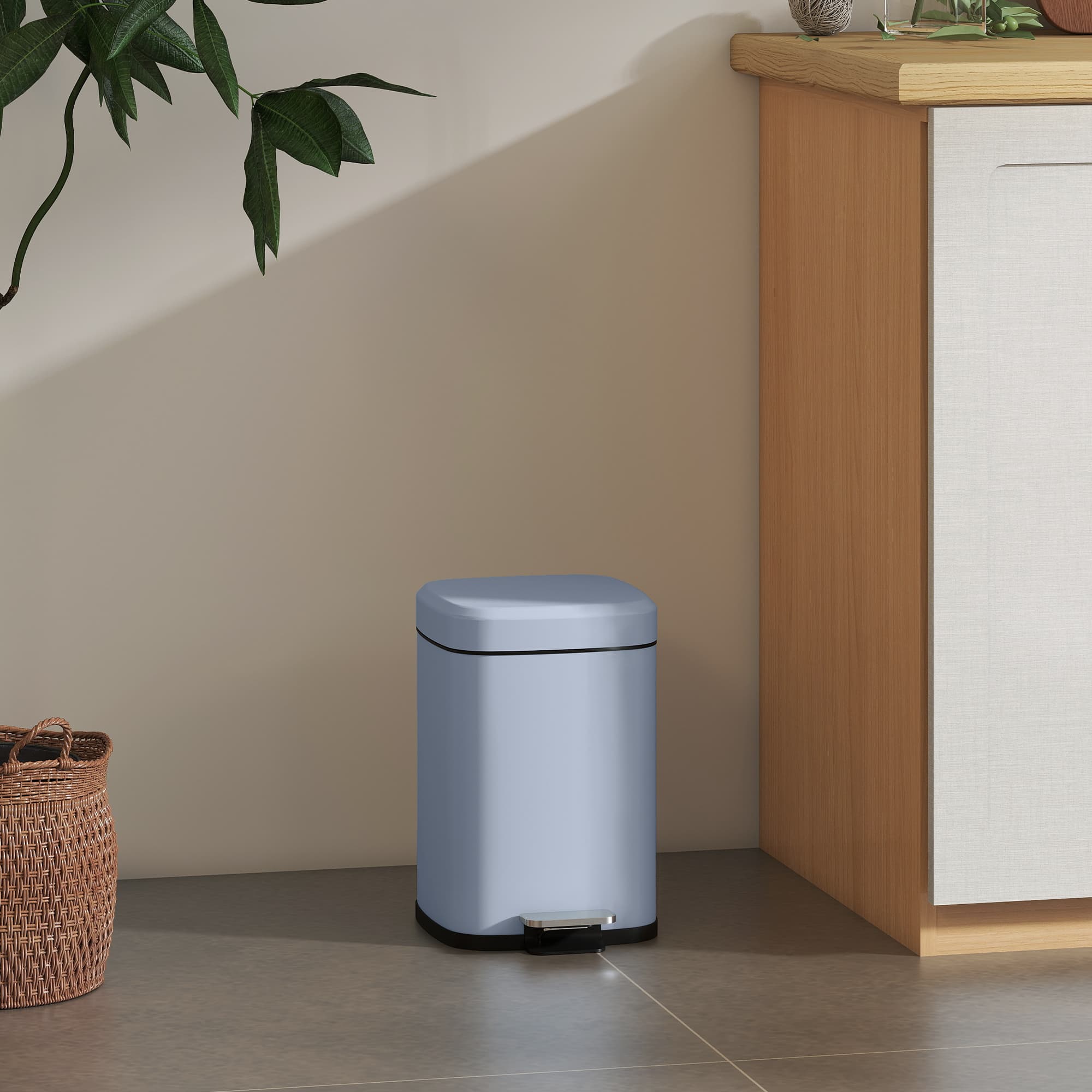 12L Light Blue Boxy Metal Kitchen Pedal Bin - image 4