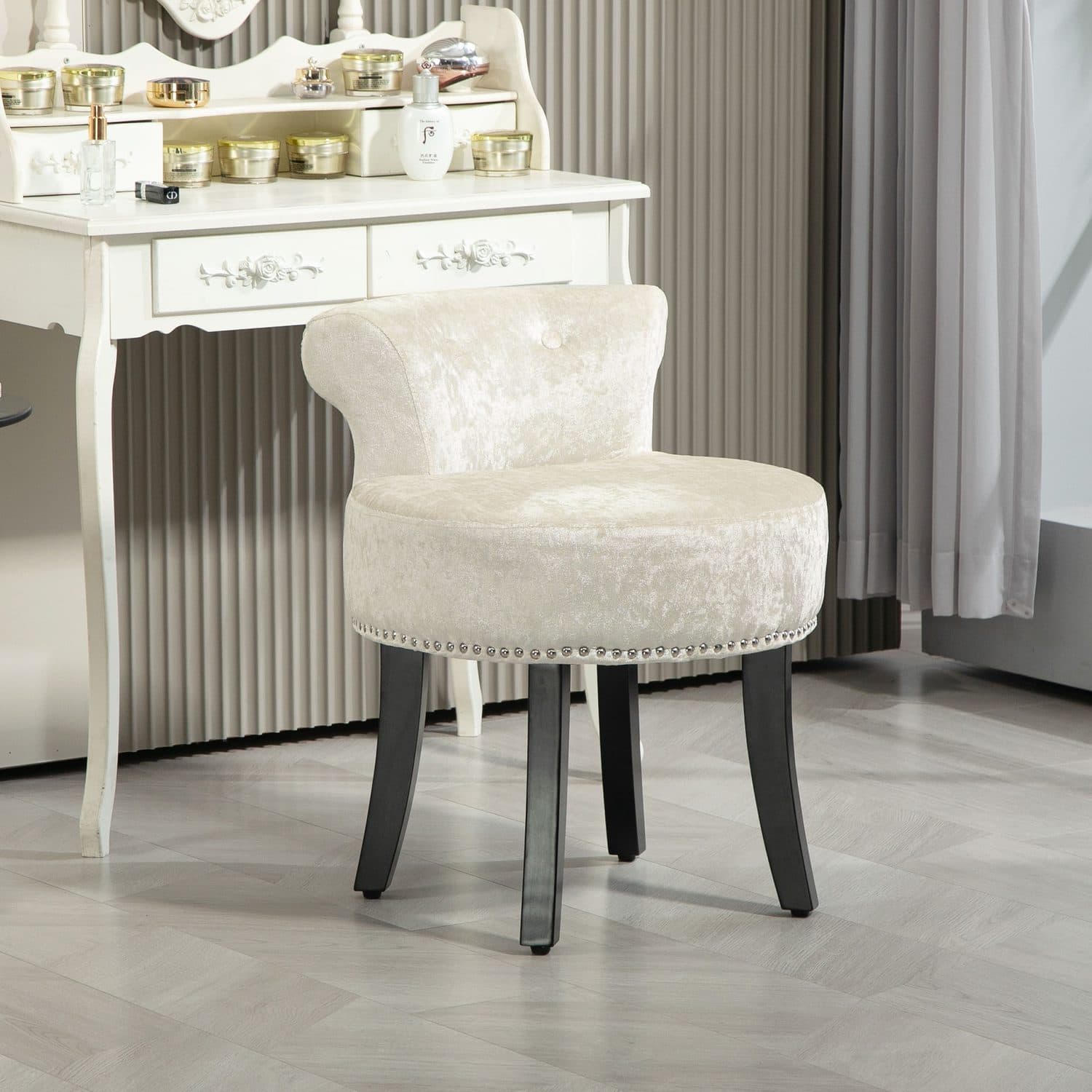 Beige Velvet Vanity Stool - image 5