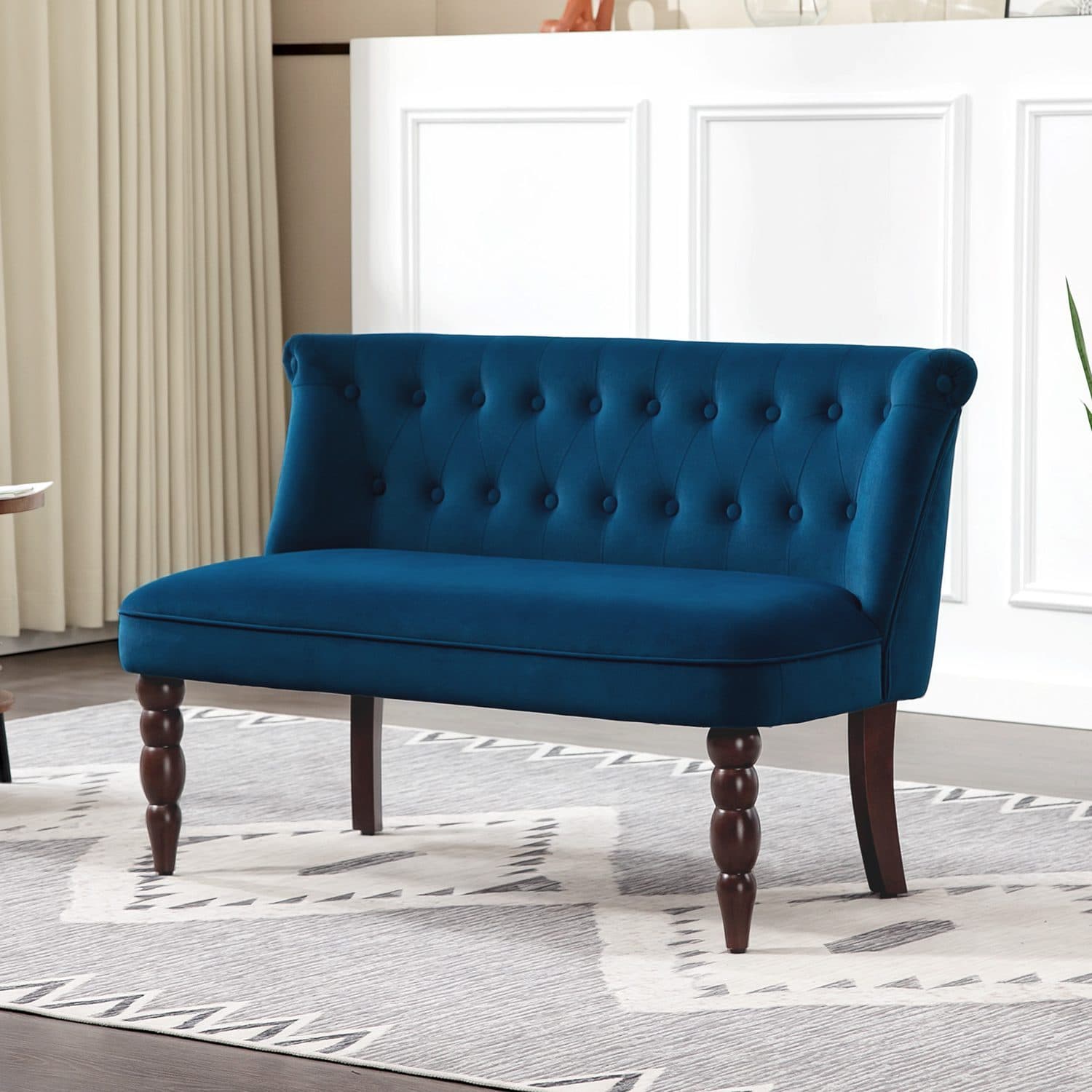 Plush Comfort: Dark Blue Velvet 2-Seater Wingback Sofa - image 2