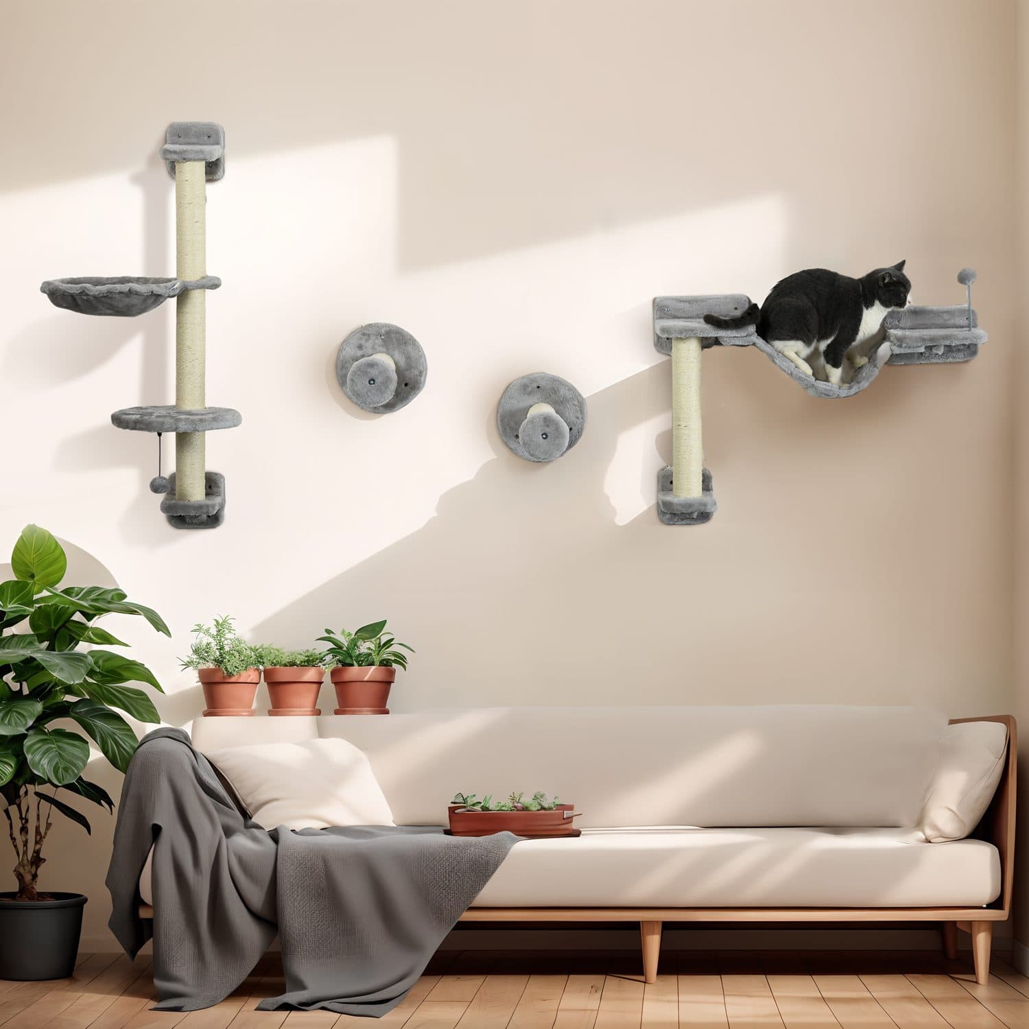 Wall-Mounted Cat Set with Hammock, Perches and Scratching Posts - image 1