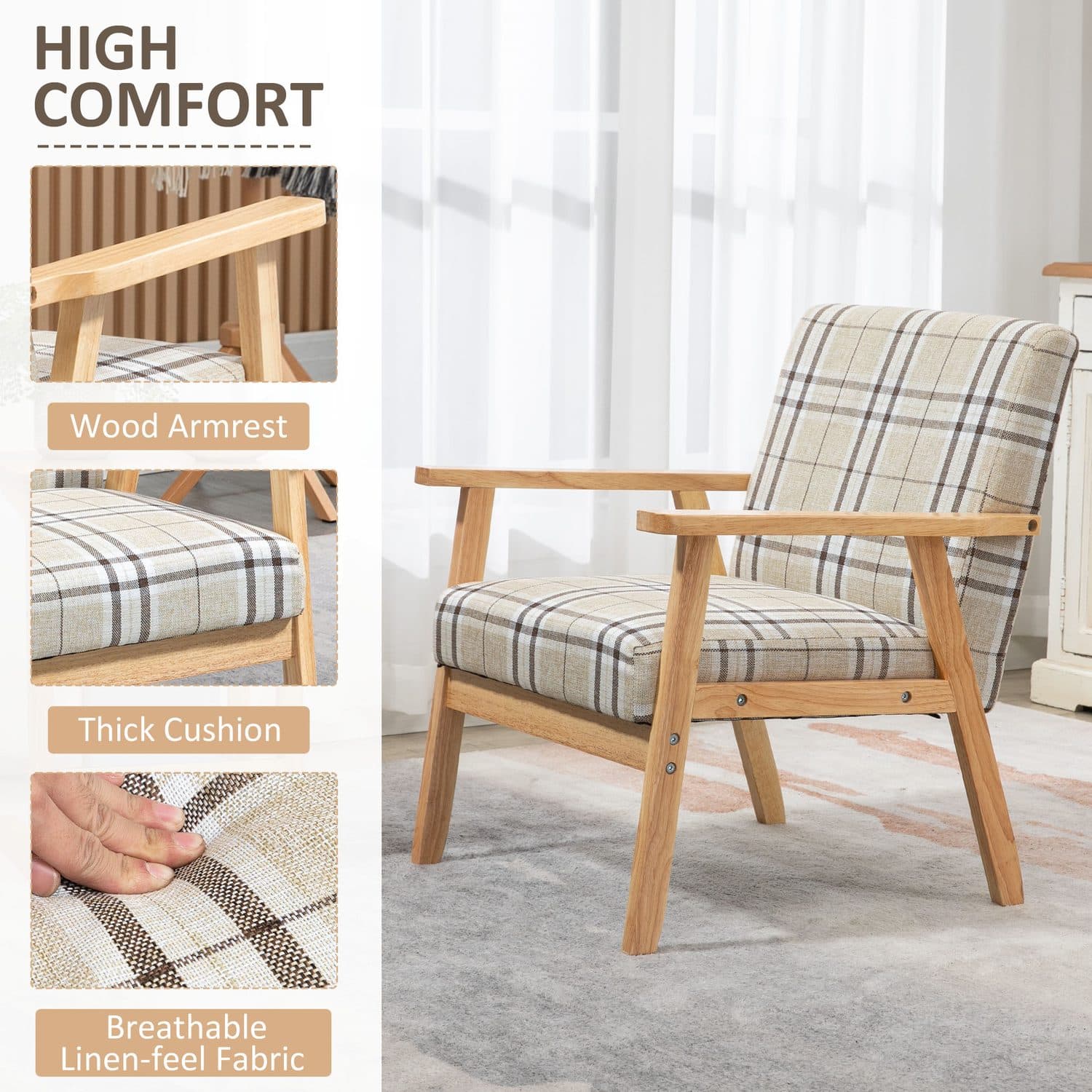 Beige Linen Armchair - image 2