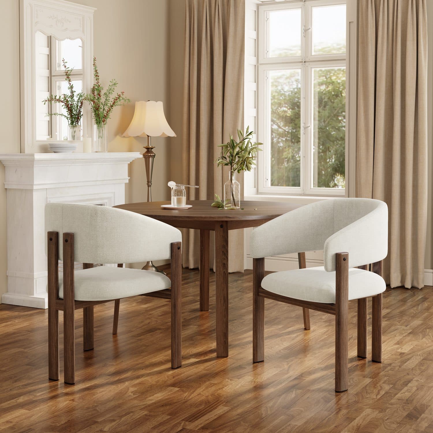 Walnut Finish Linen Chairs - image 2