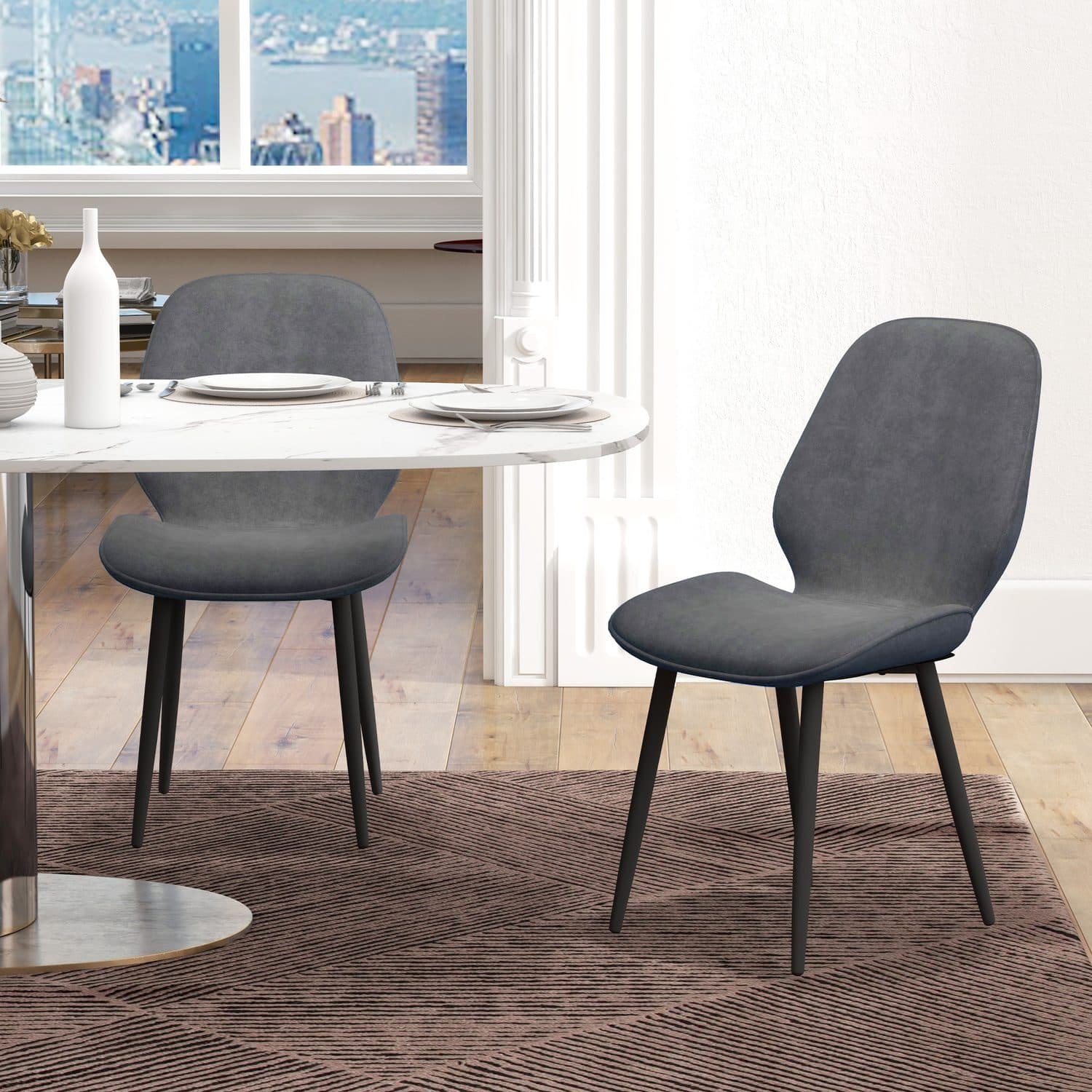 Set of 2 Grey Velvet Dining Chairs - image 2