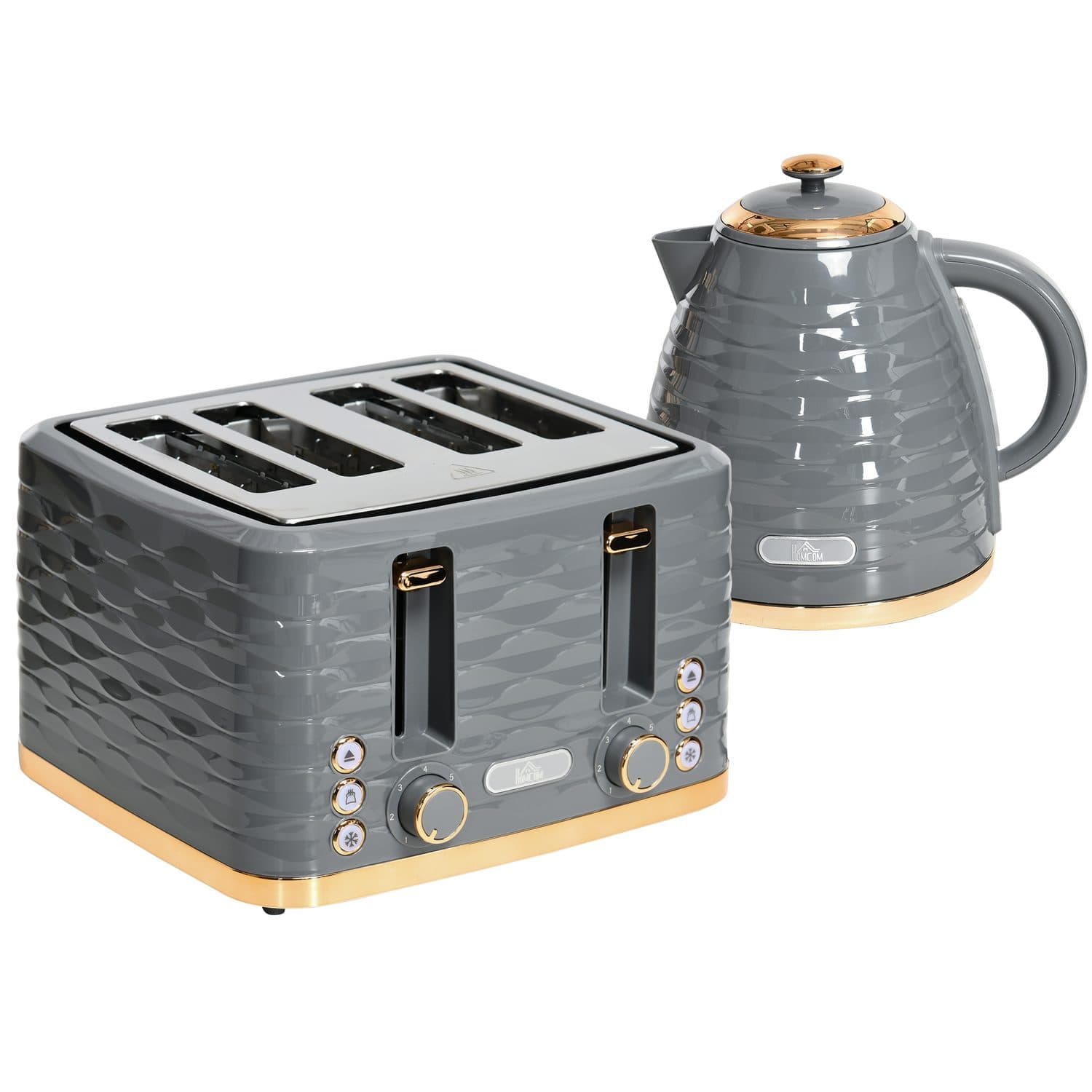 Wave-Textured Four-Slice Toaster in Grey with Gold Trim - image 3