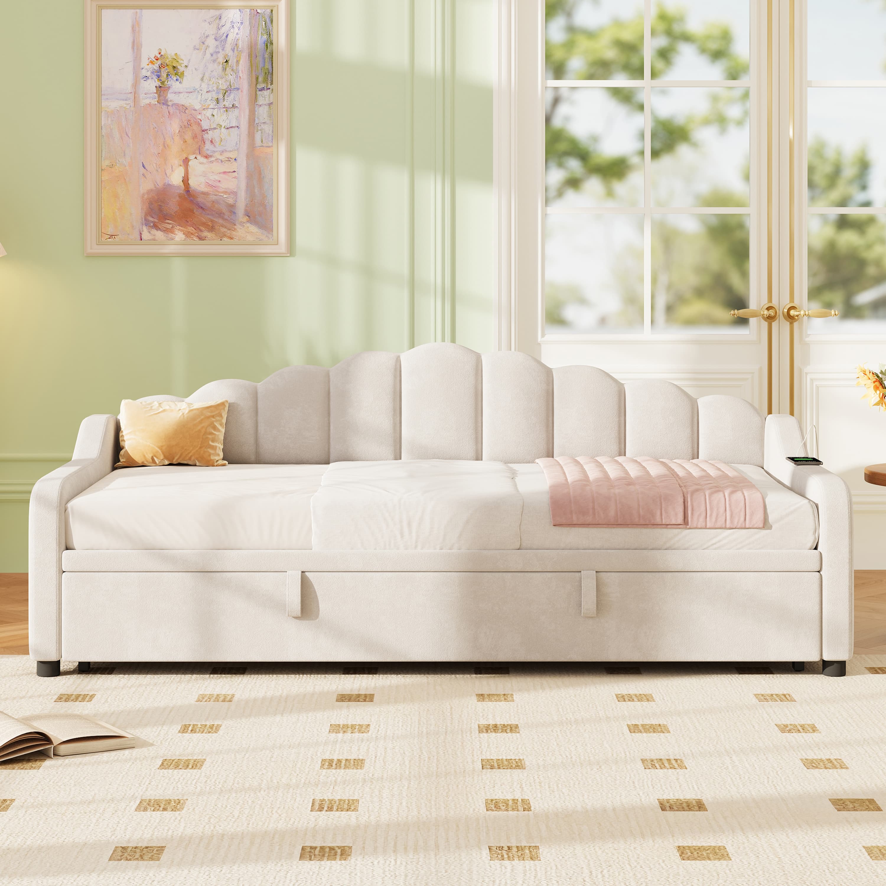 Chic Velvet Daybed with Trundle & Integrated USB Charging - image 3