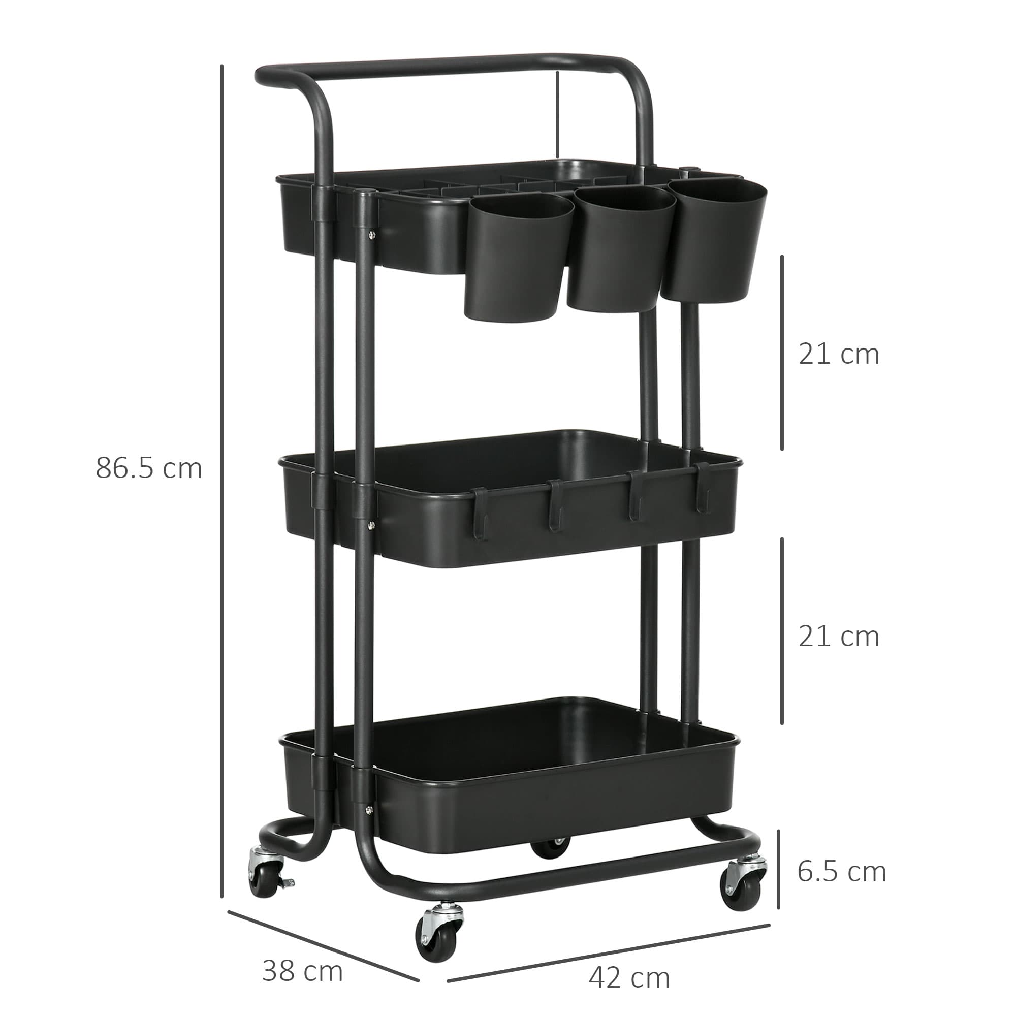 Three-tier black trolley for flexible home storage - image 3