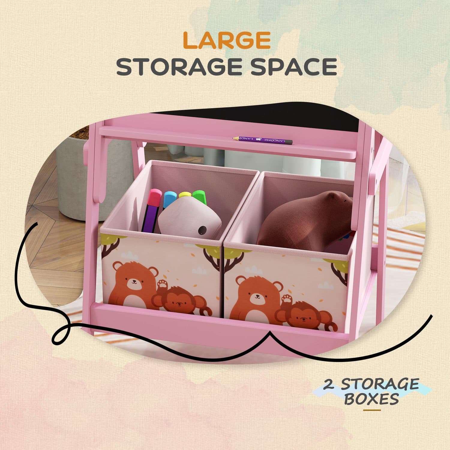Pink 2-in-1 kids easel for drawing and chalk play - image 2