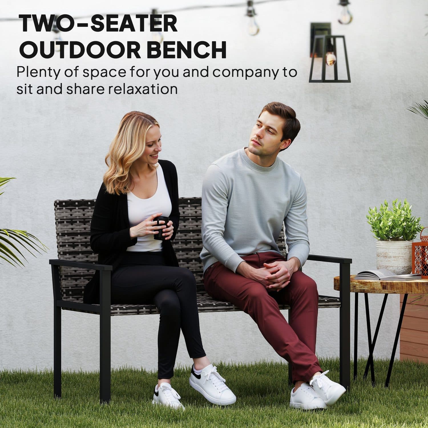 Two-Seater Mixed Grey Rattan Garden Bench - image 2