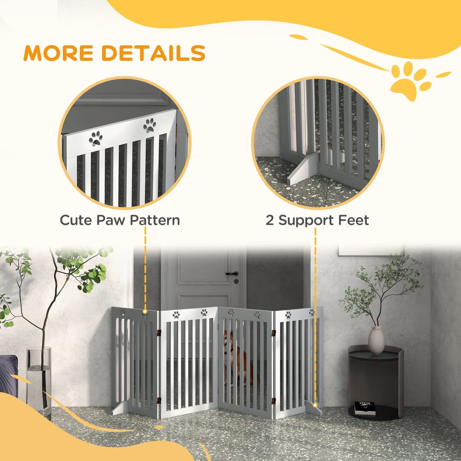 PawHut Foldable Freestanding Dog Gate with Support Feet - image 4