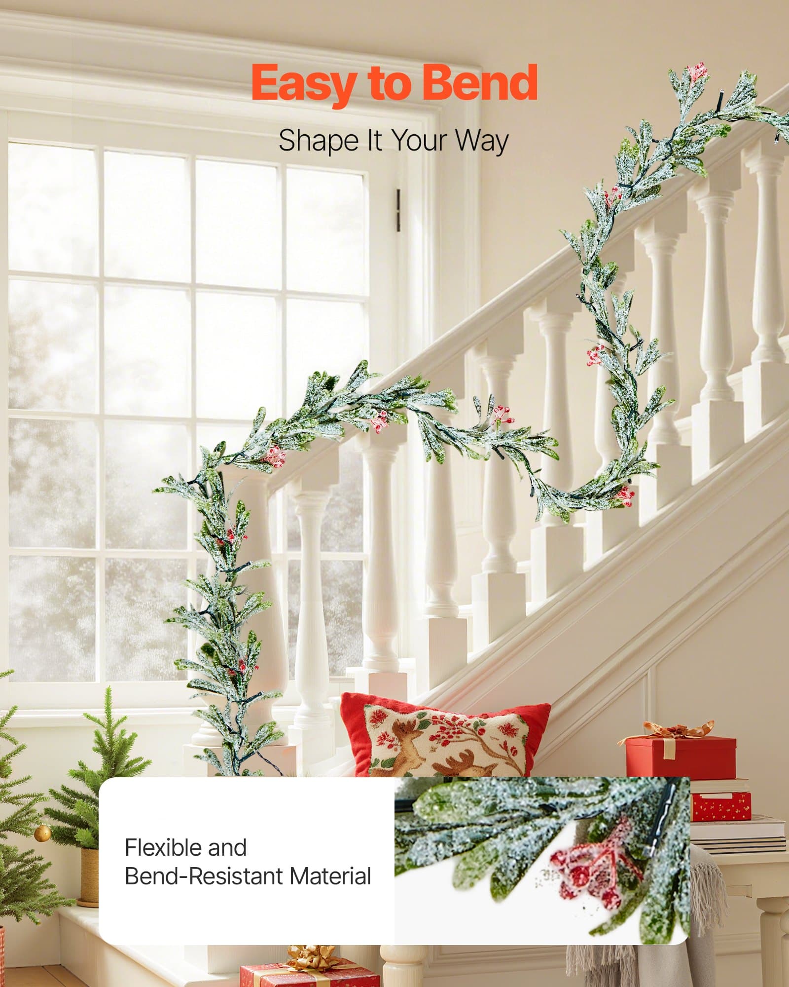 Pre-Lit 9ft Christmas Garland with Olive Leaves & Red Berries - image 1